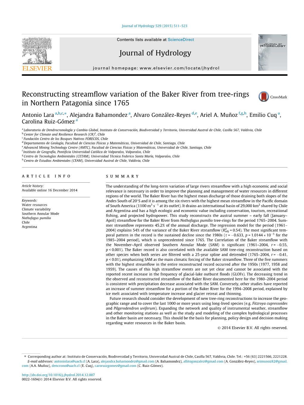 Reconstructing Streamflow Variation of the Baker River from Tree-Rings In