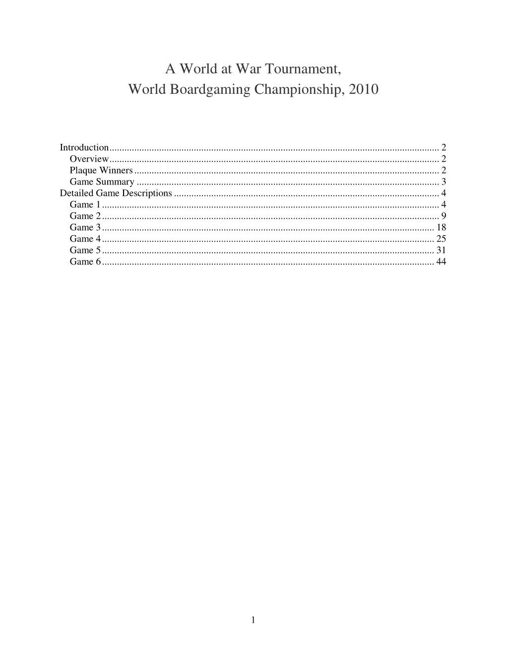 A World at War Tournament, World Boardgaming Championship, 2010
