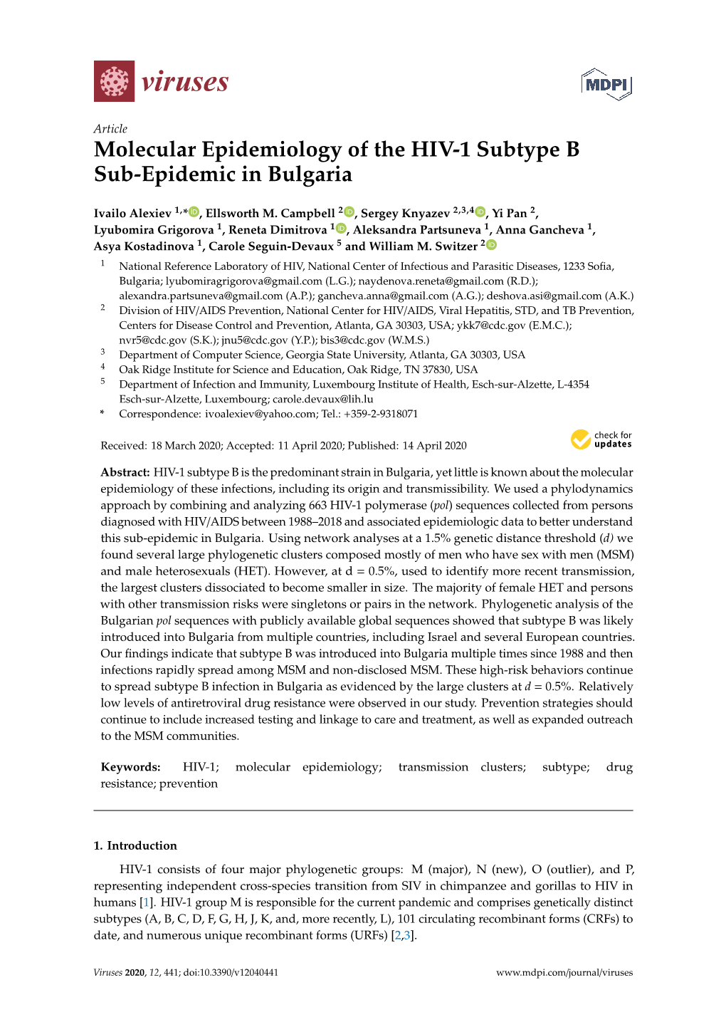 Molecular Epidemiology of the HIV-1 Subtype B Sub-Epidemic in Bulgaria