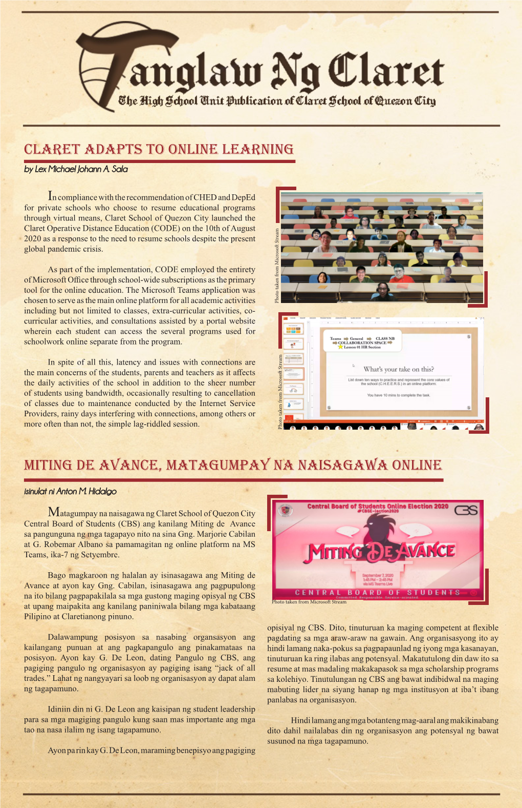 Claret Adapts to Online Learning Miting De Avance, Matagumpay Na