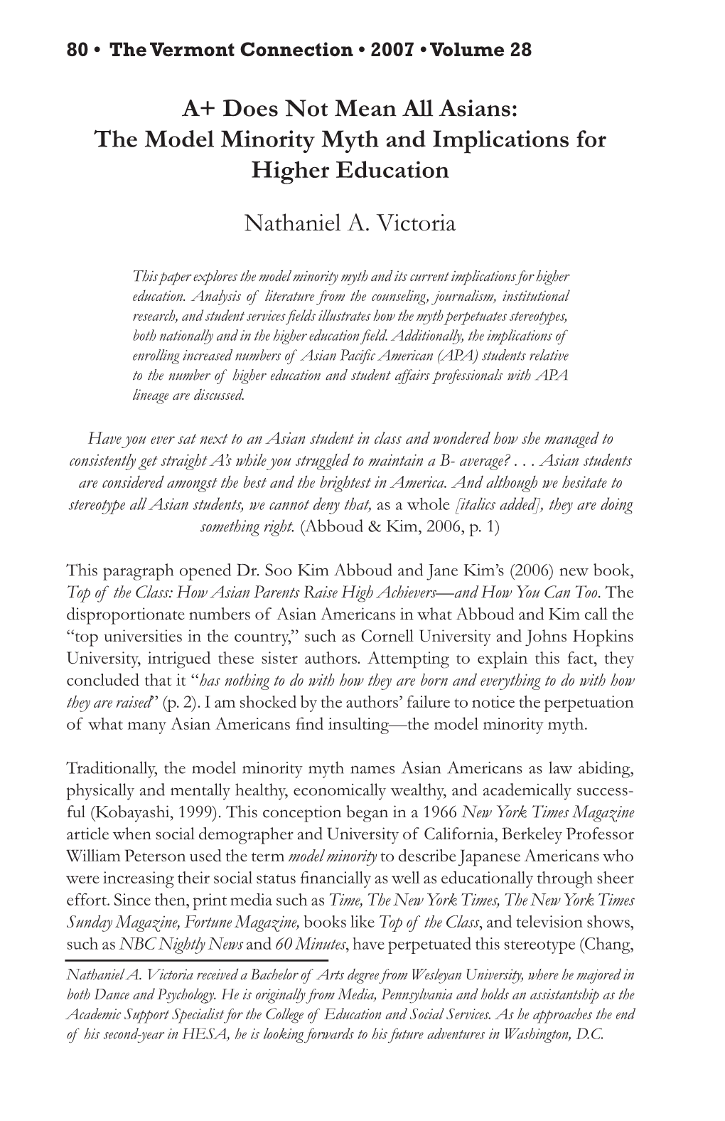 A+ Does Not Mean All Asians: the Model Minority Myth and Implications for Higher Education