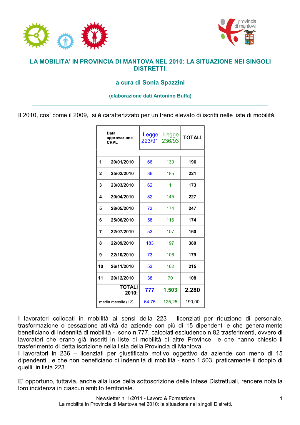 La Mobilita' in Provincia Di Mantova Nel 2010: La