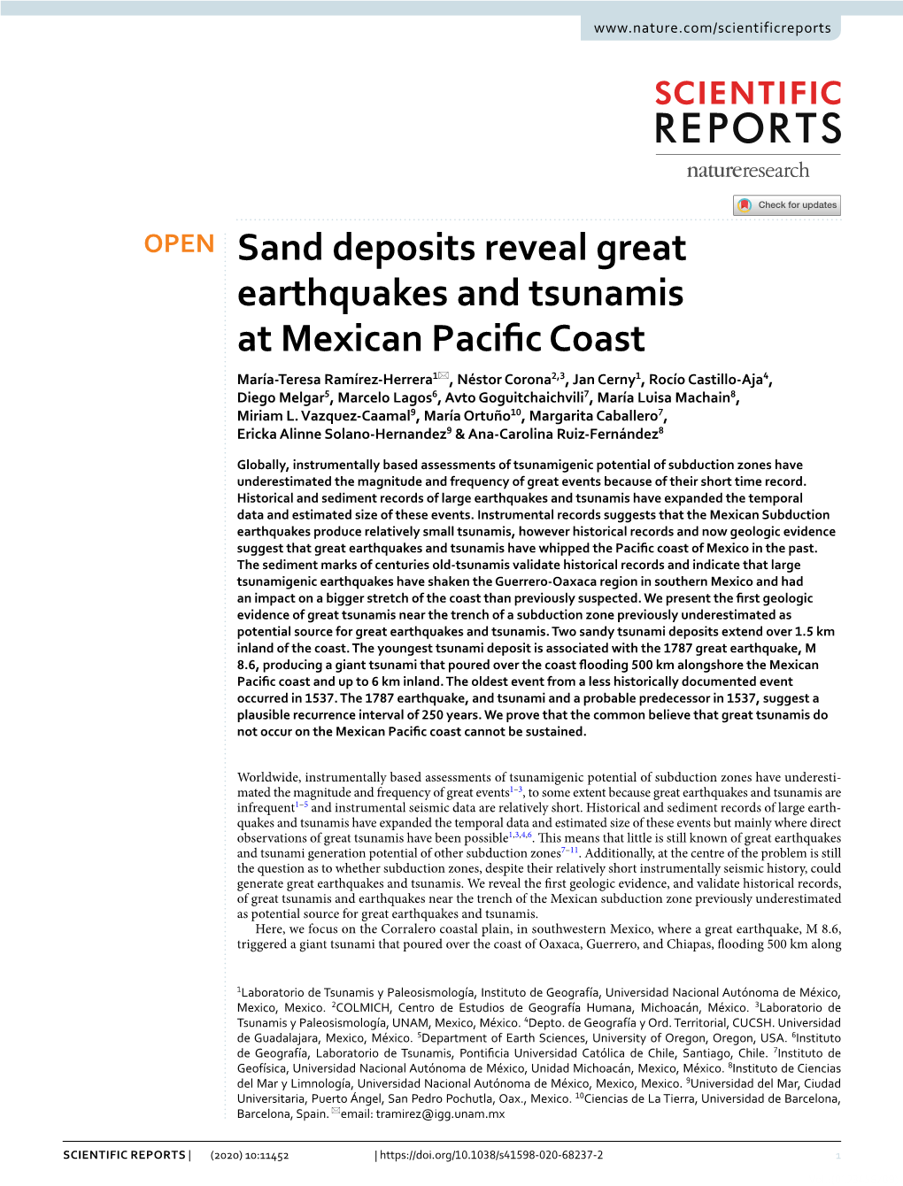 Sand Deposits Reveal Great Earthquakes and Tsunamis at Mexican Pacific Coast