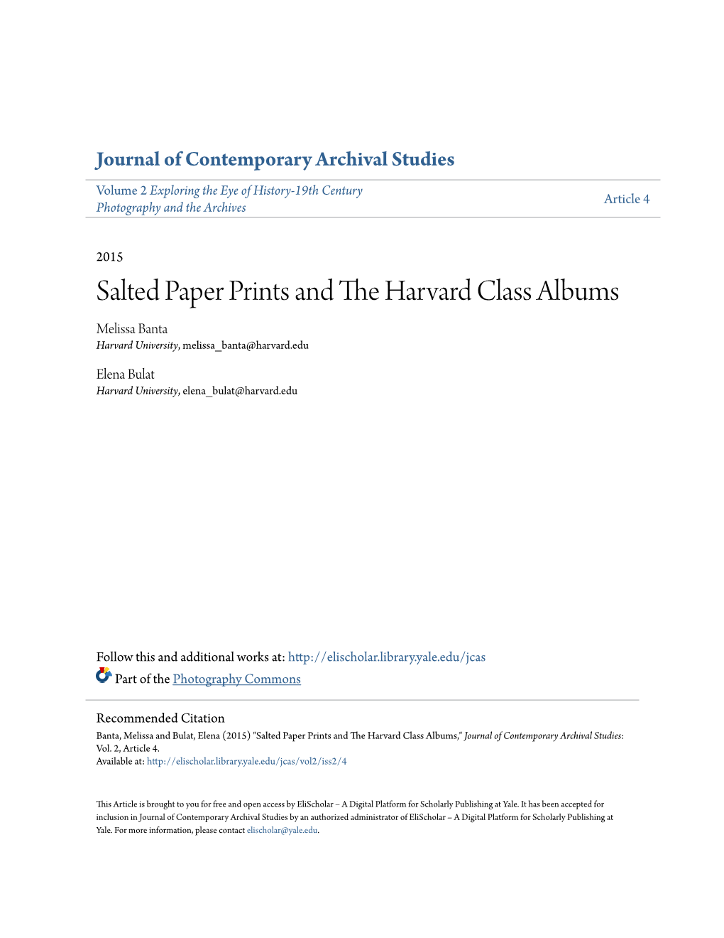 Salted Paper Prints and the Harvard Class Albums