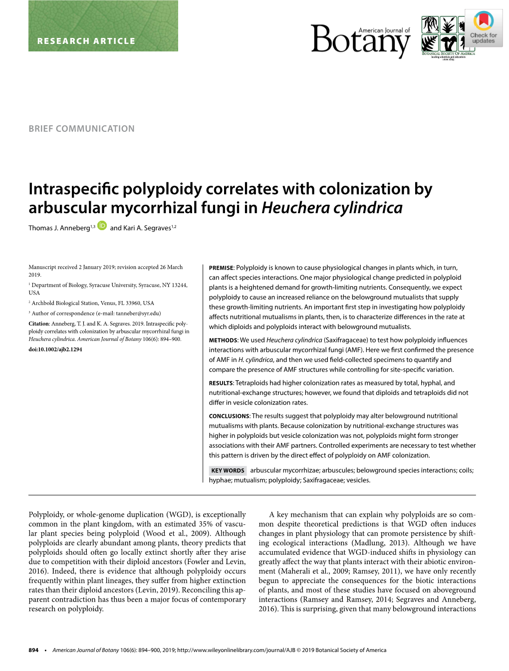 Intraspecific Polyploidy Correlates with Colonization by Arbuscular