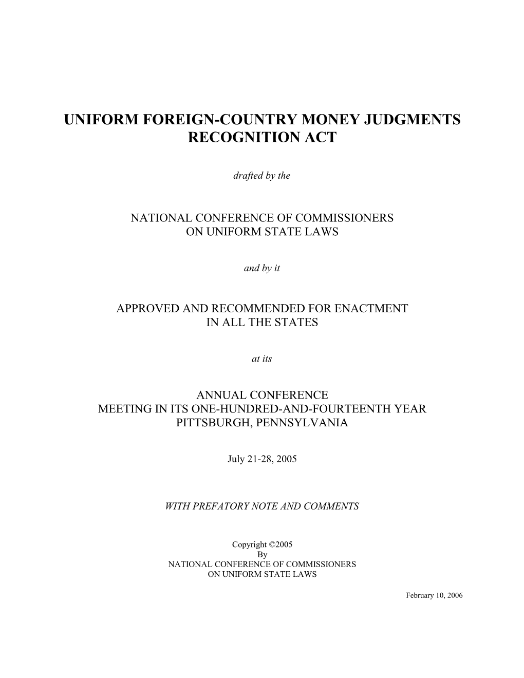 Uniform Foreign-Country Money Judgments Recognition Act