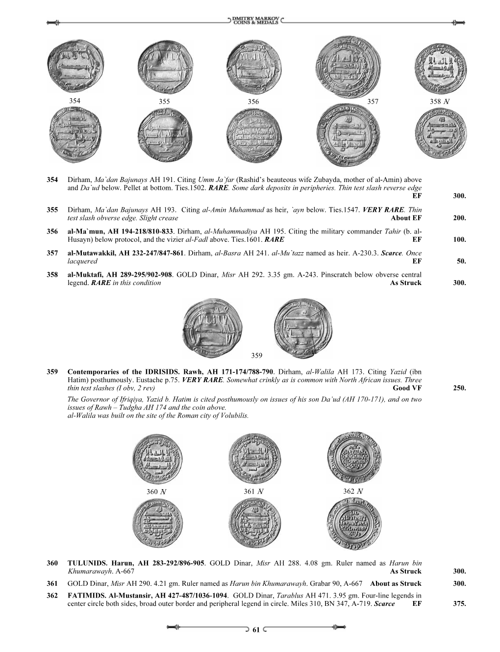 61 358 Å 357 356 355 354 354 Dirham, Ma`Dan Bajunays AH 191