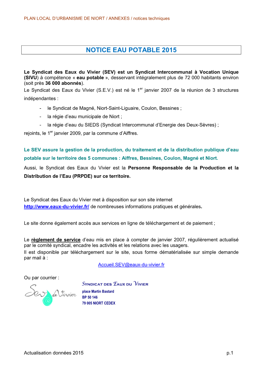 Notice Eau Potable 2015