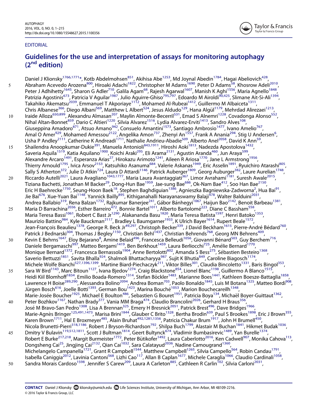 Guidelines for the Use and Interpretation of Assays for Monitoring Autophagy (2Nd Edition)