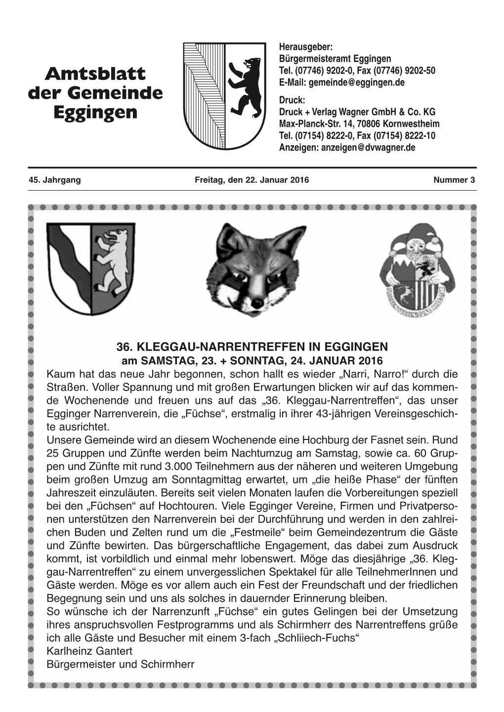 36. KLEGGAU-NARRENTREFFEN in EGGINGEN Am SAMSTAG, 23