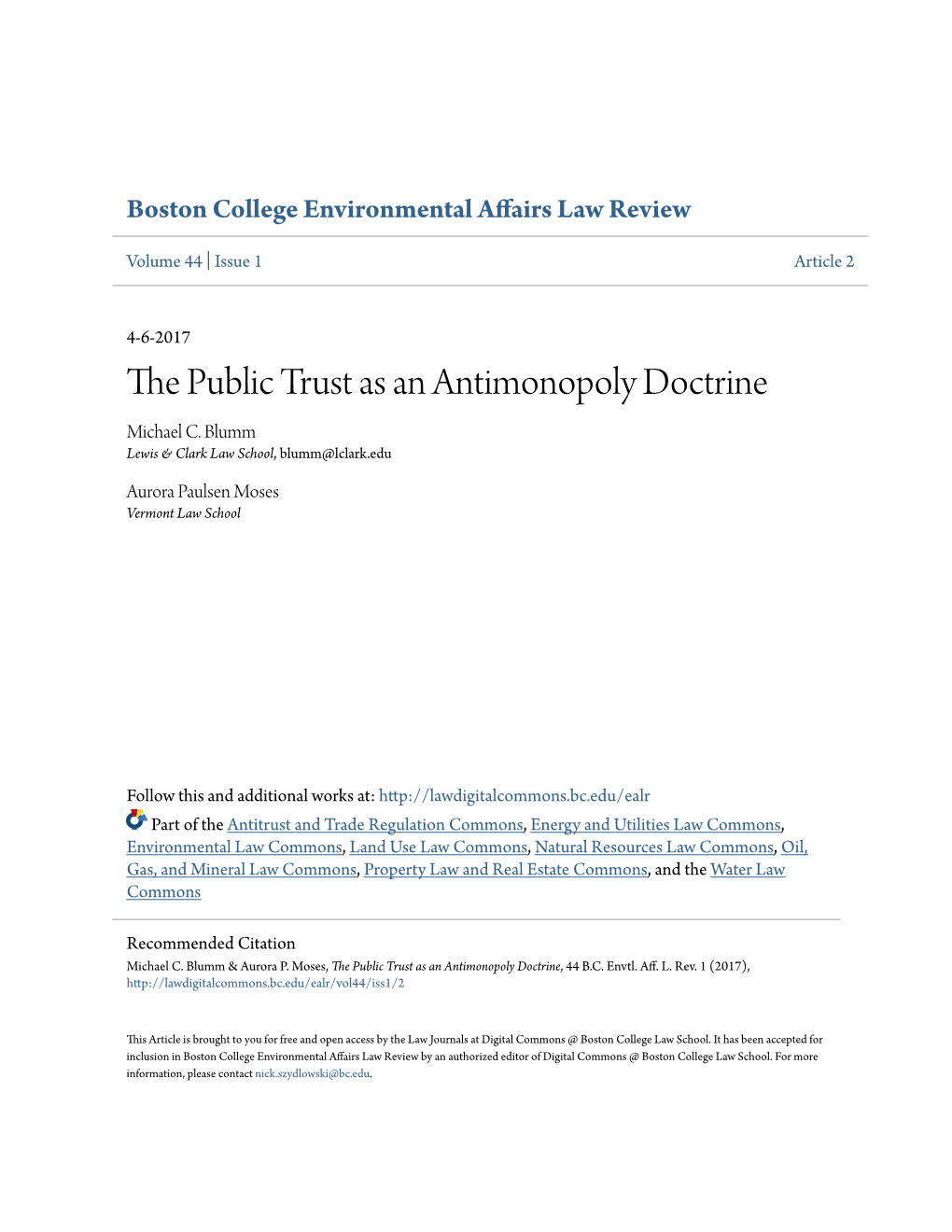 The Public Trust As an Antimonopoly Doctrine, 44 B.C