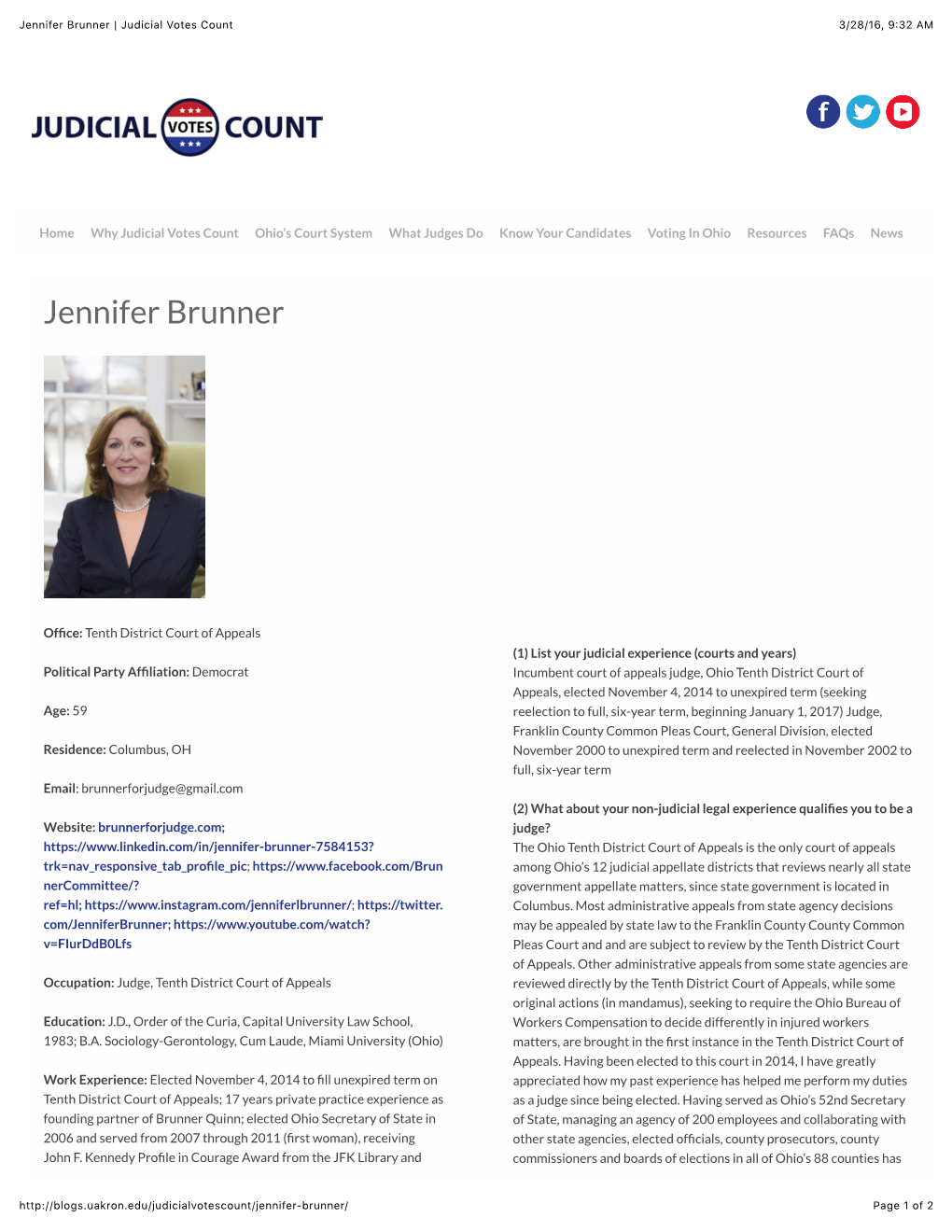 Jennifer Brunner | Judicial Votes Count 3/28/16, 9:32 AM