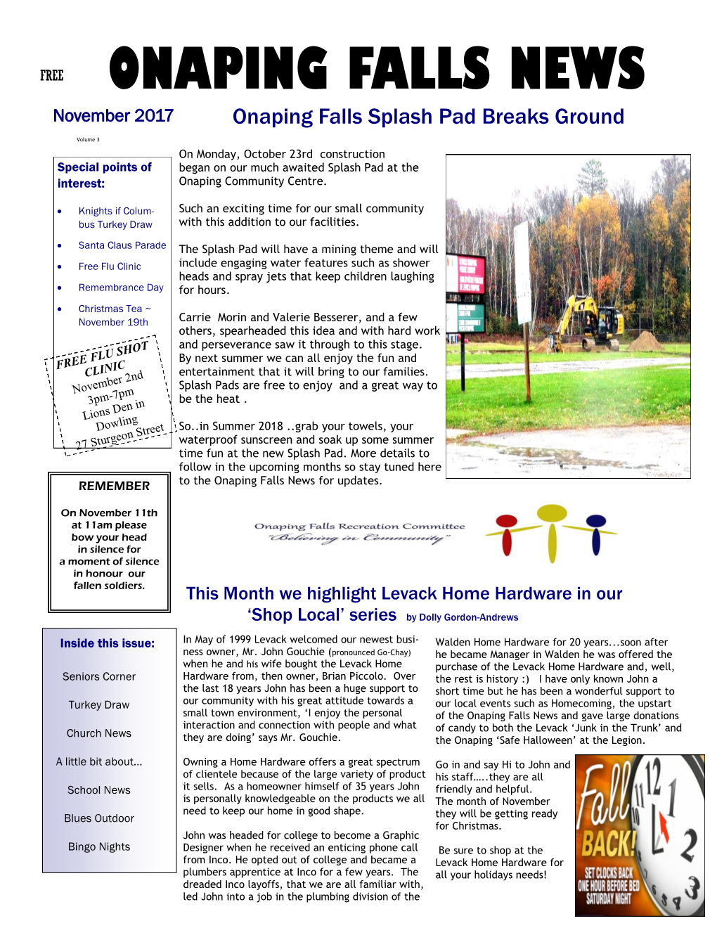 November 2017 Onaping Falls Splash Pad Breaks Ground