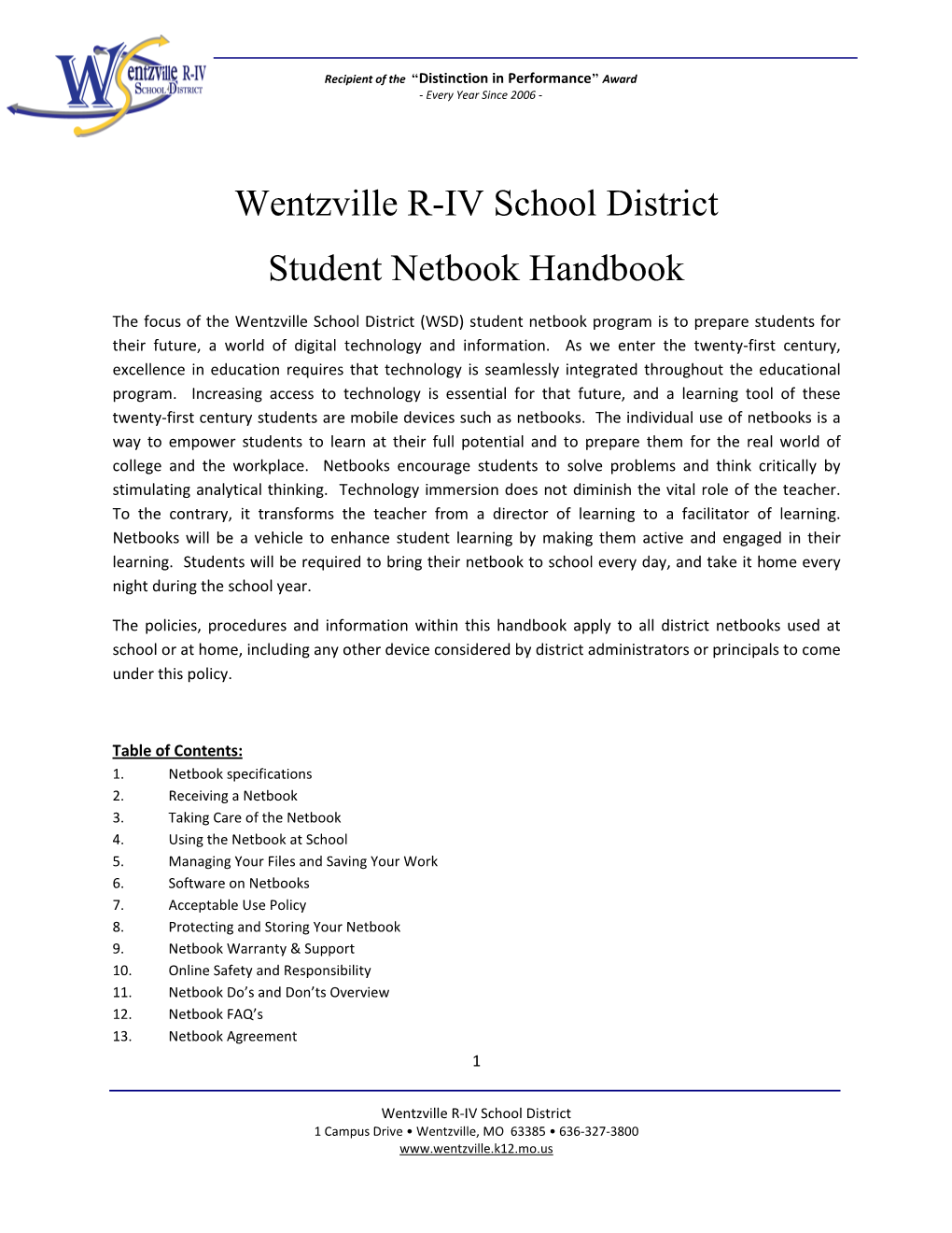 Wentzville R-IV School District Student Netbook Handbook