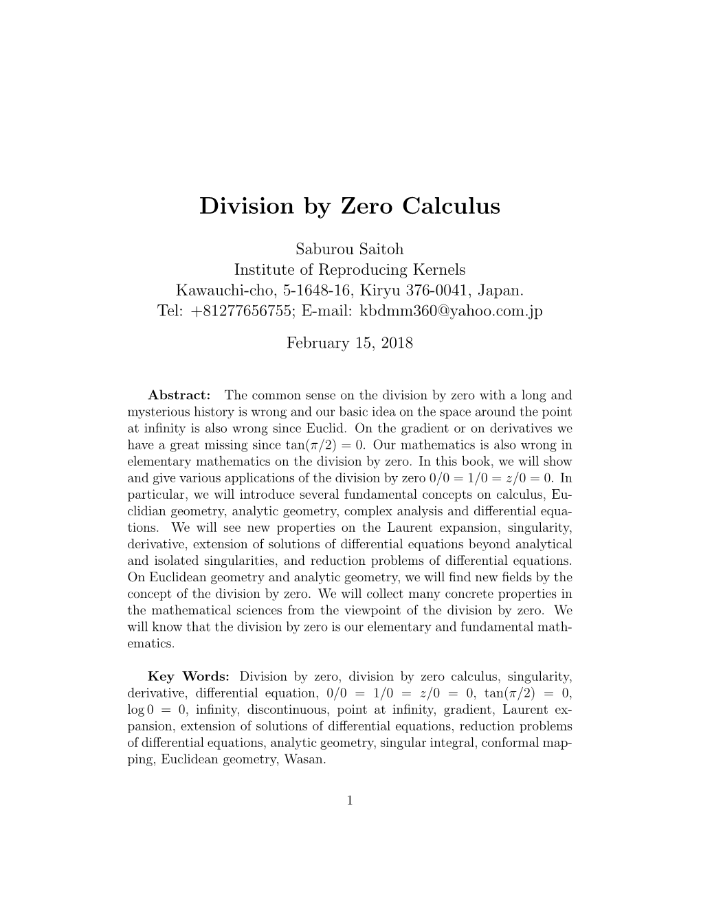 Division by Zero Calculus