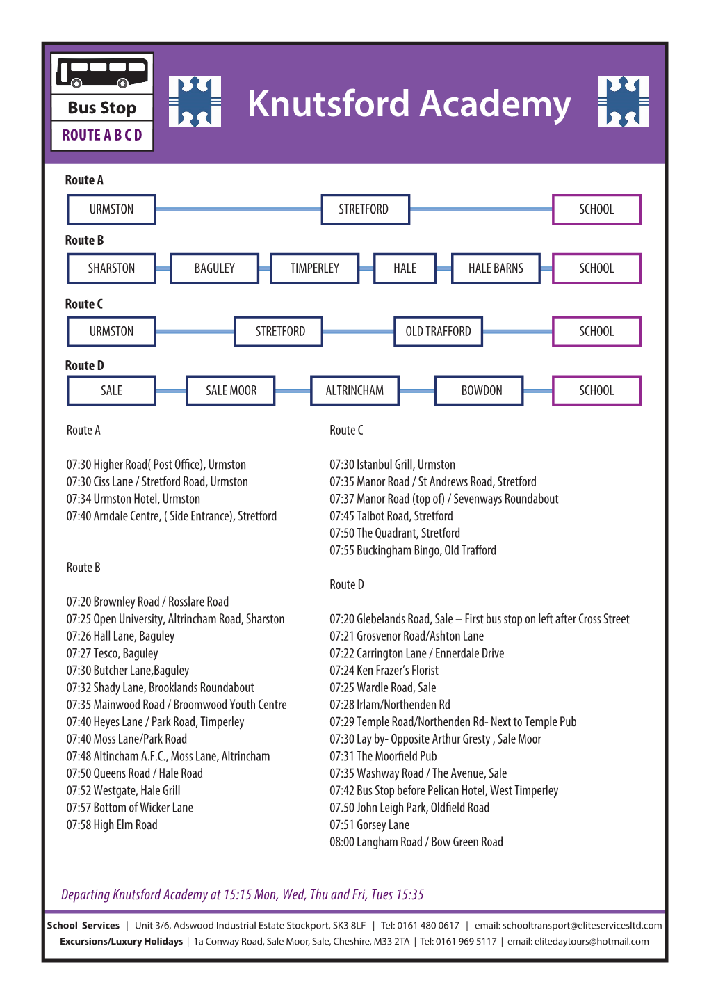 Knutsford Academy ROUTE a B C D