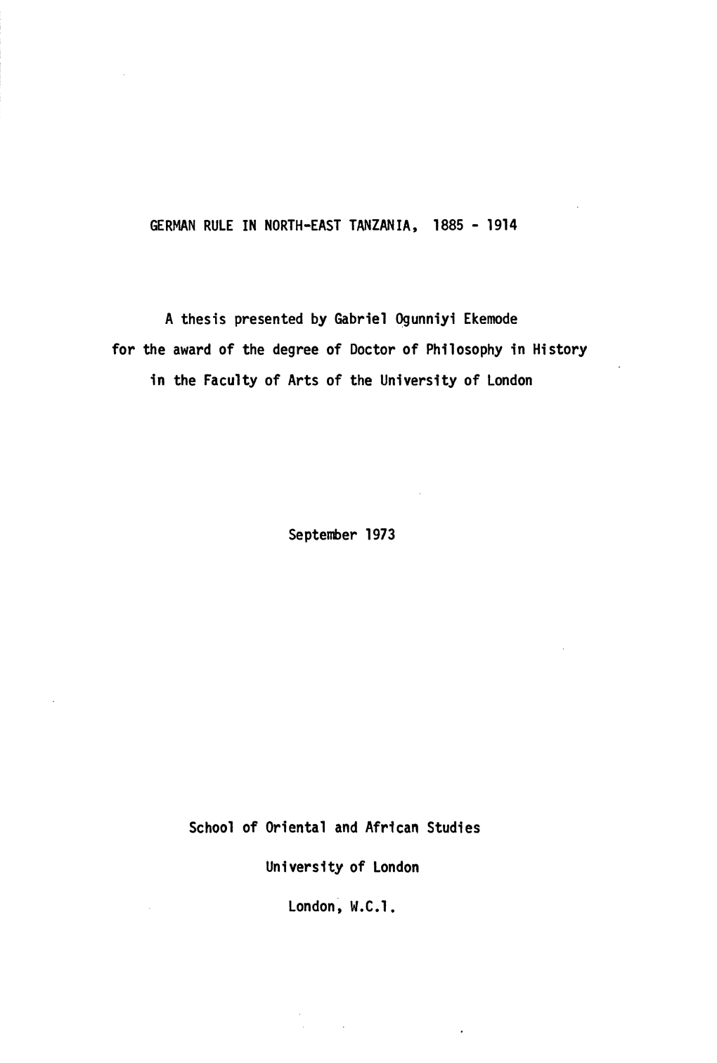 German Rule in North-East Tanzania, 1885 - 1914