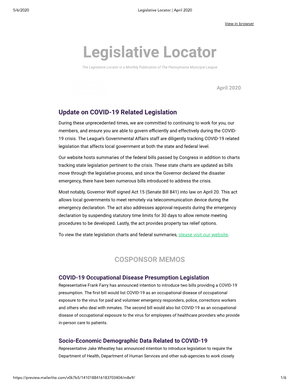 Legislative Locator | April 2020