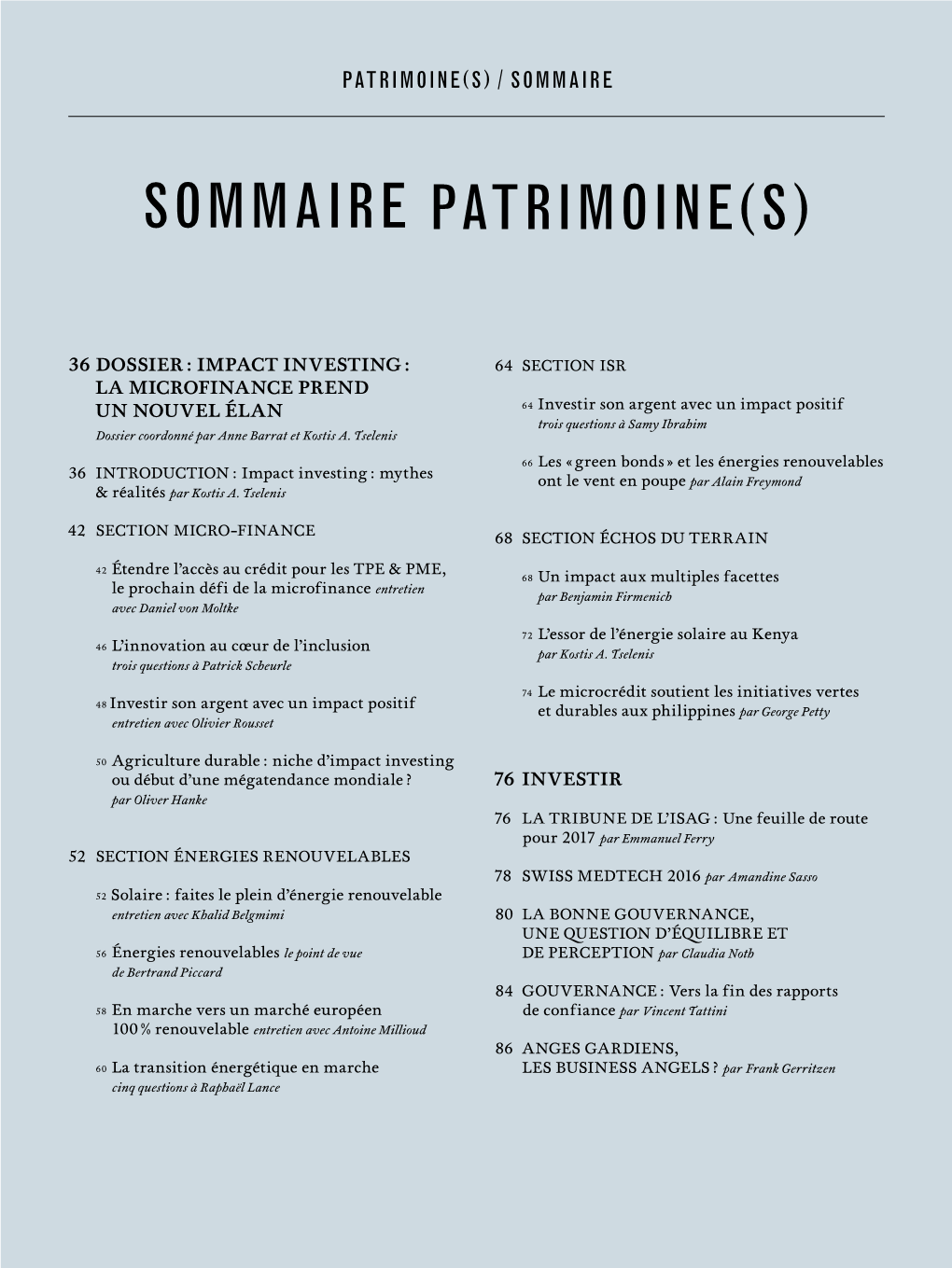 Sommaire Patrimoine(S)