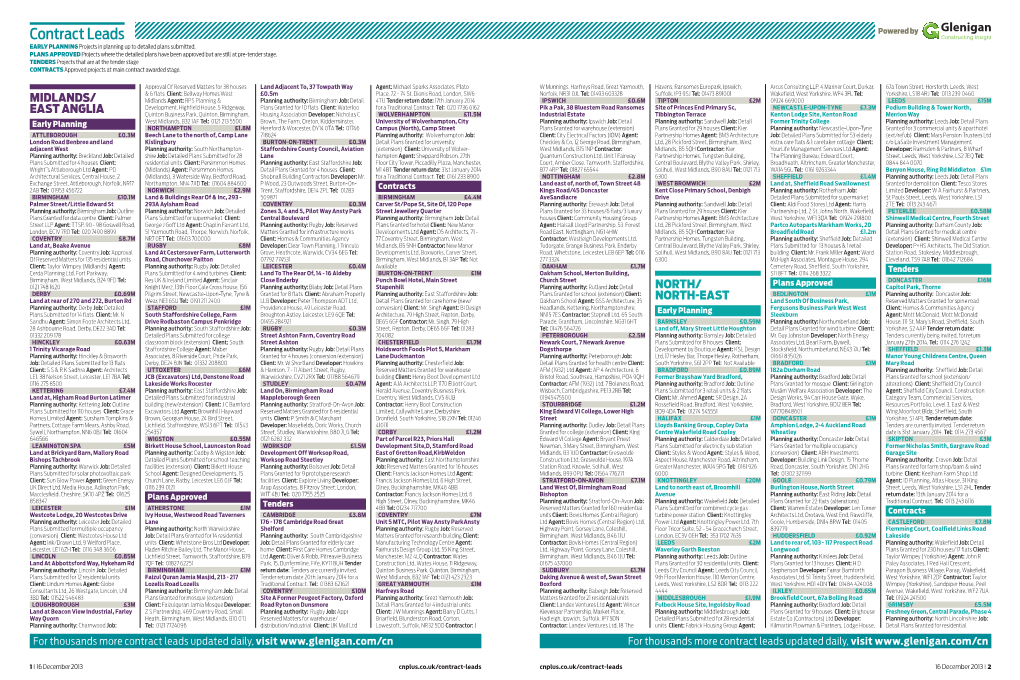 Contract Leads Powered by EARLY PLANNING Projects in Planning up to Detailed Plans Submitted