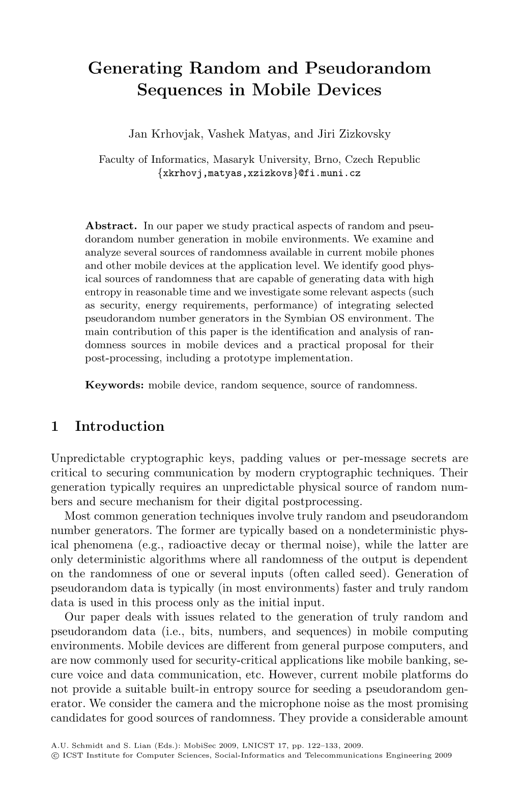 Generating Random and Pseudorandom Sequences in Mobile Devices