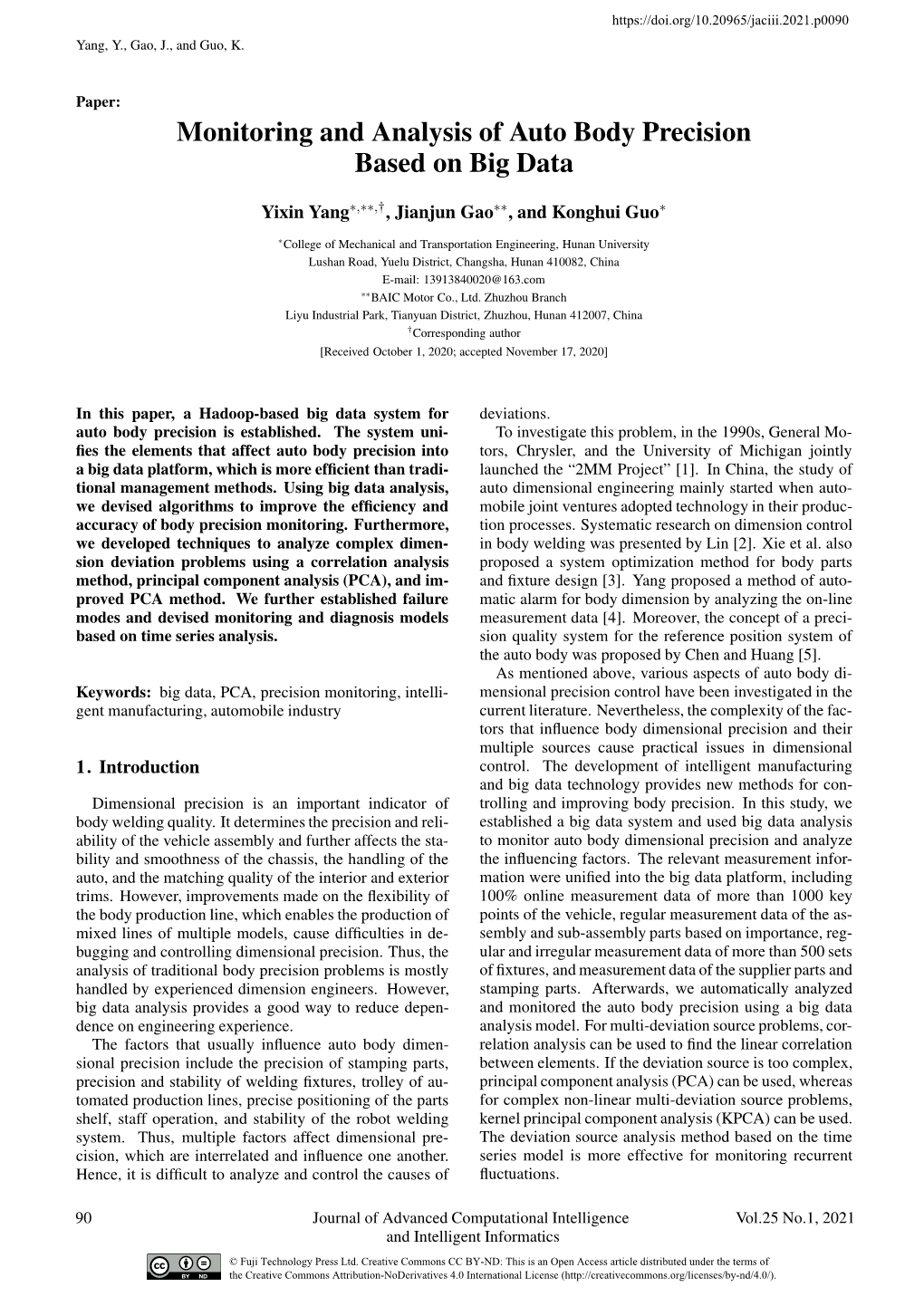 Monitoring and Analysis of Auto Body Precision Based on Big Data