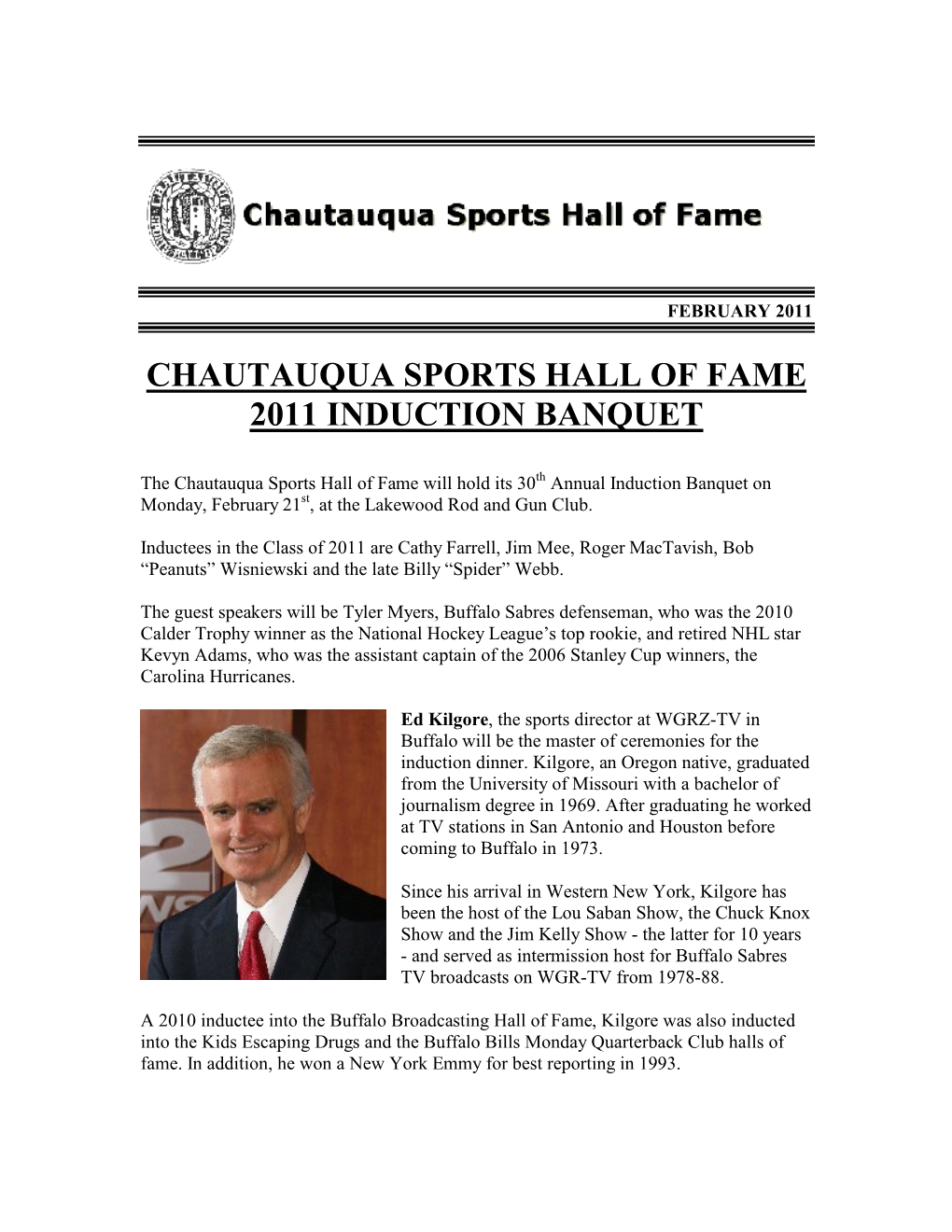 Chautauqua Sports Hall of Fame 2011 Induction Banquet