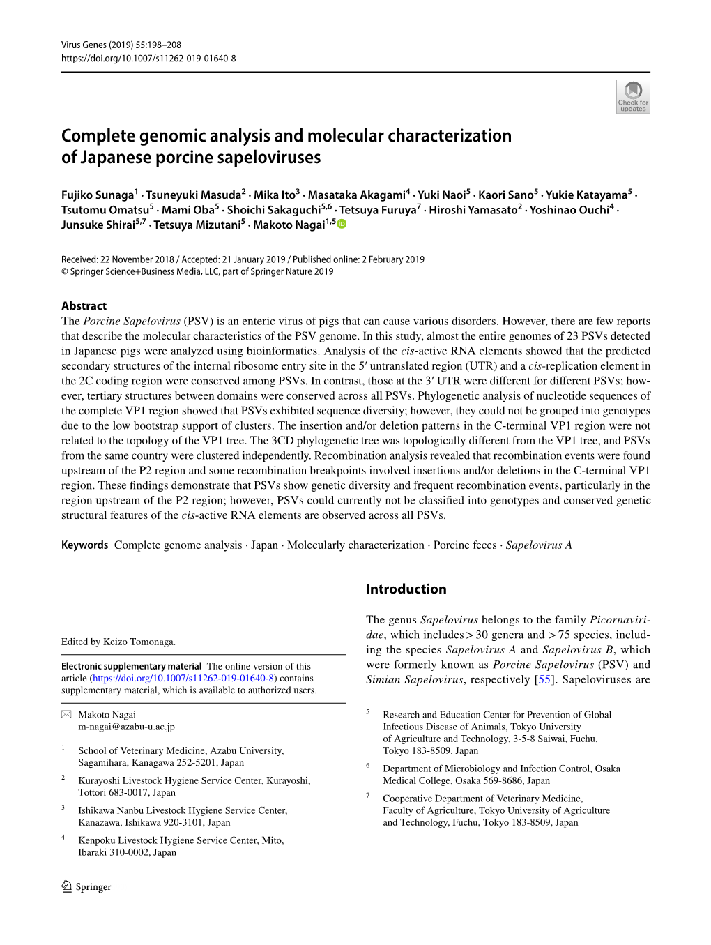 Complete Genomic Analysis and Molecular Characterization of Japanese Porcine Sapeloviruses