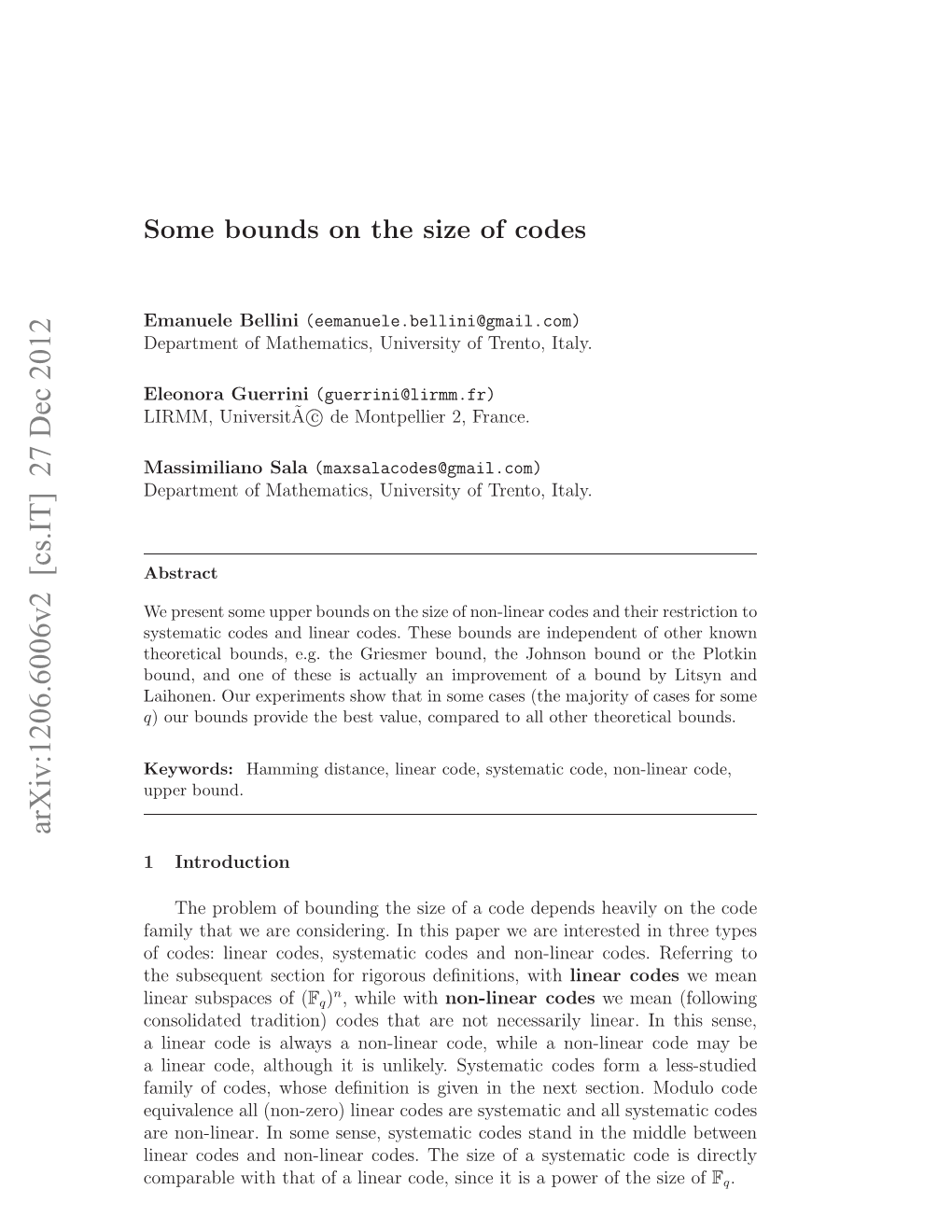 Some Bounds on the Size of Codes