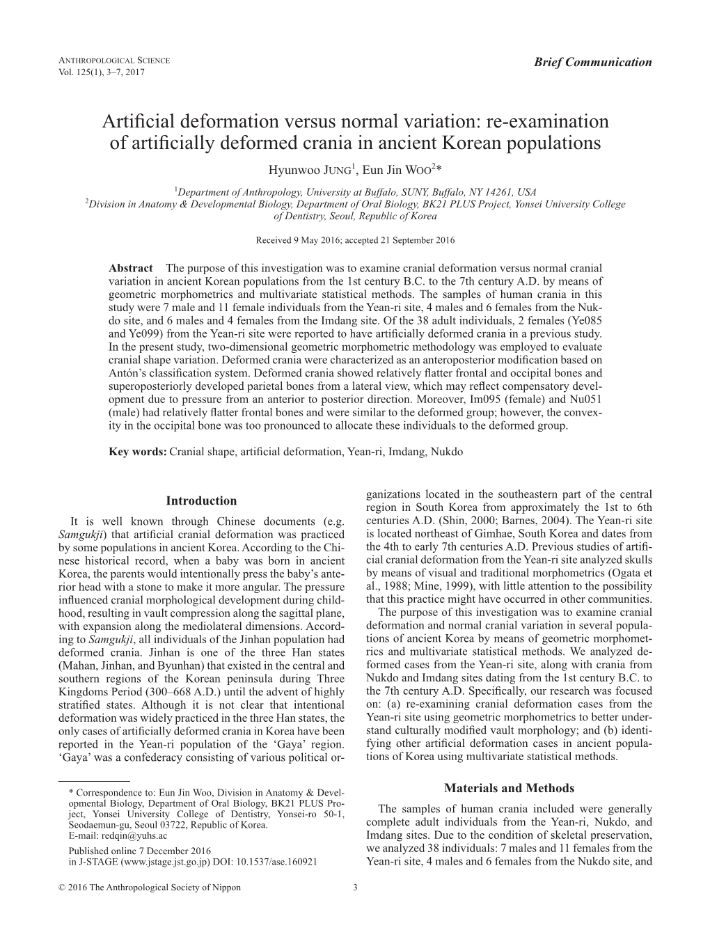 Re-Examination of Artificially Deformed Crania in Ancient Korean Populations