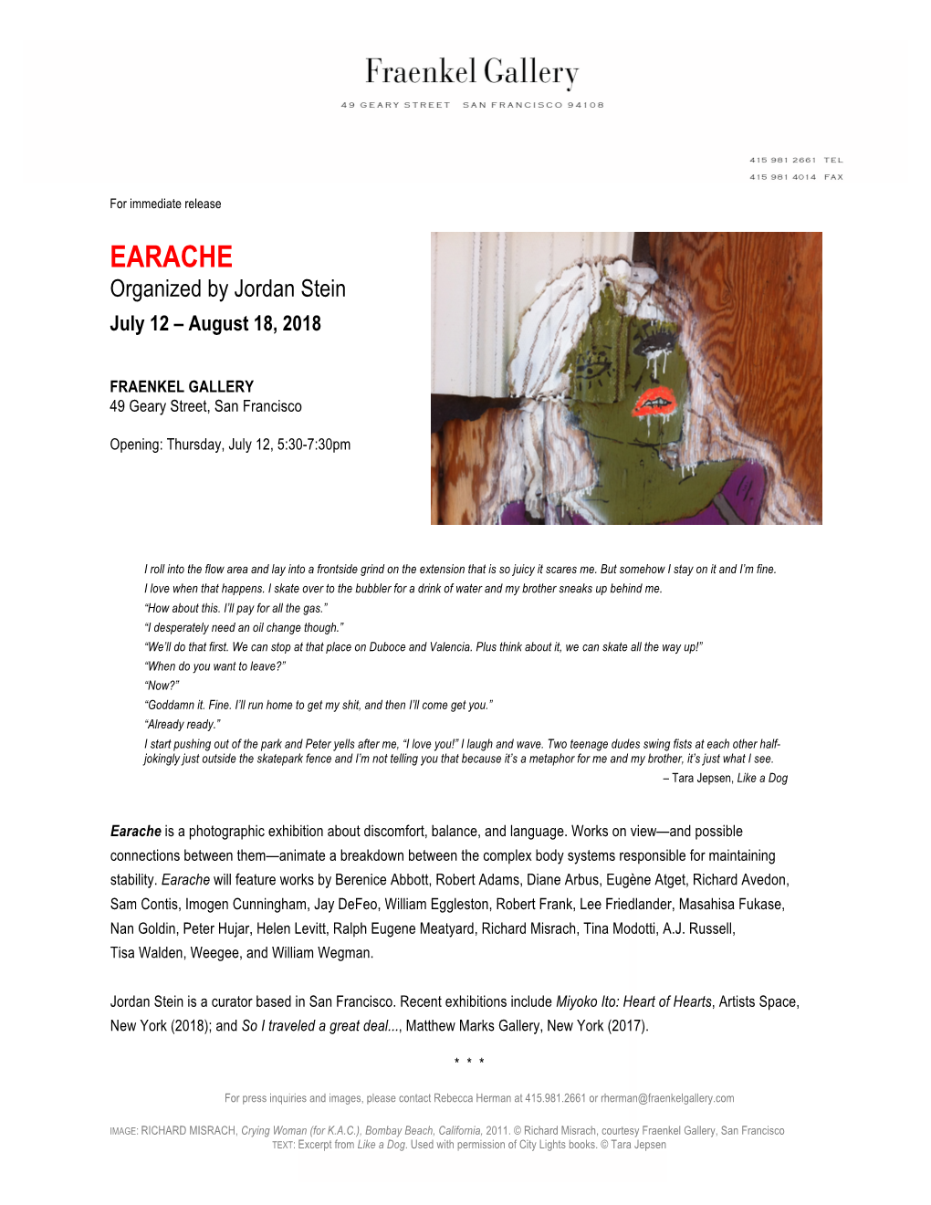 Fraenkelgallery Earache Press Release 6-718