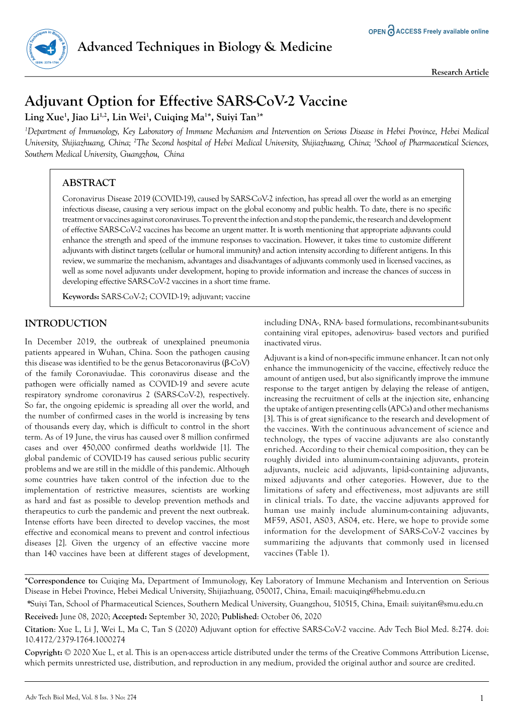 Adjuvant Option for Effective SARS-Cov-2 Vaccine