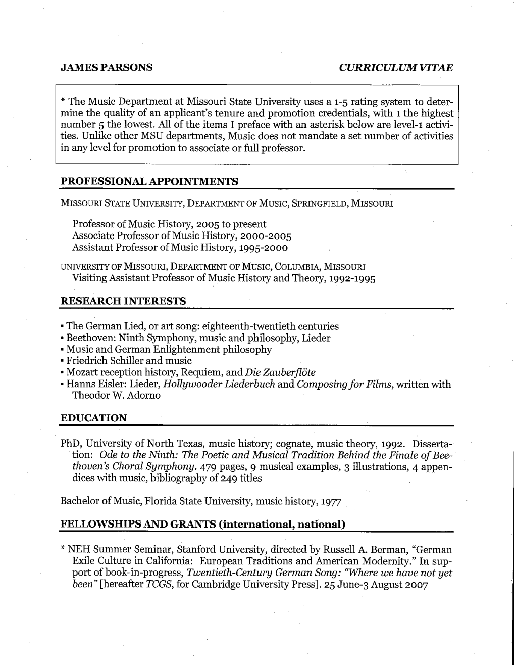 James Parsons Curriculum Vitae