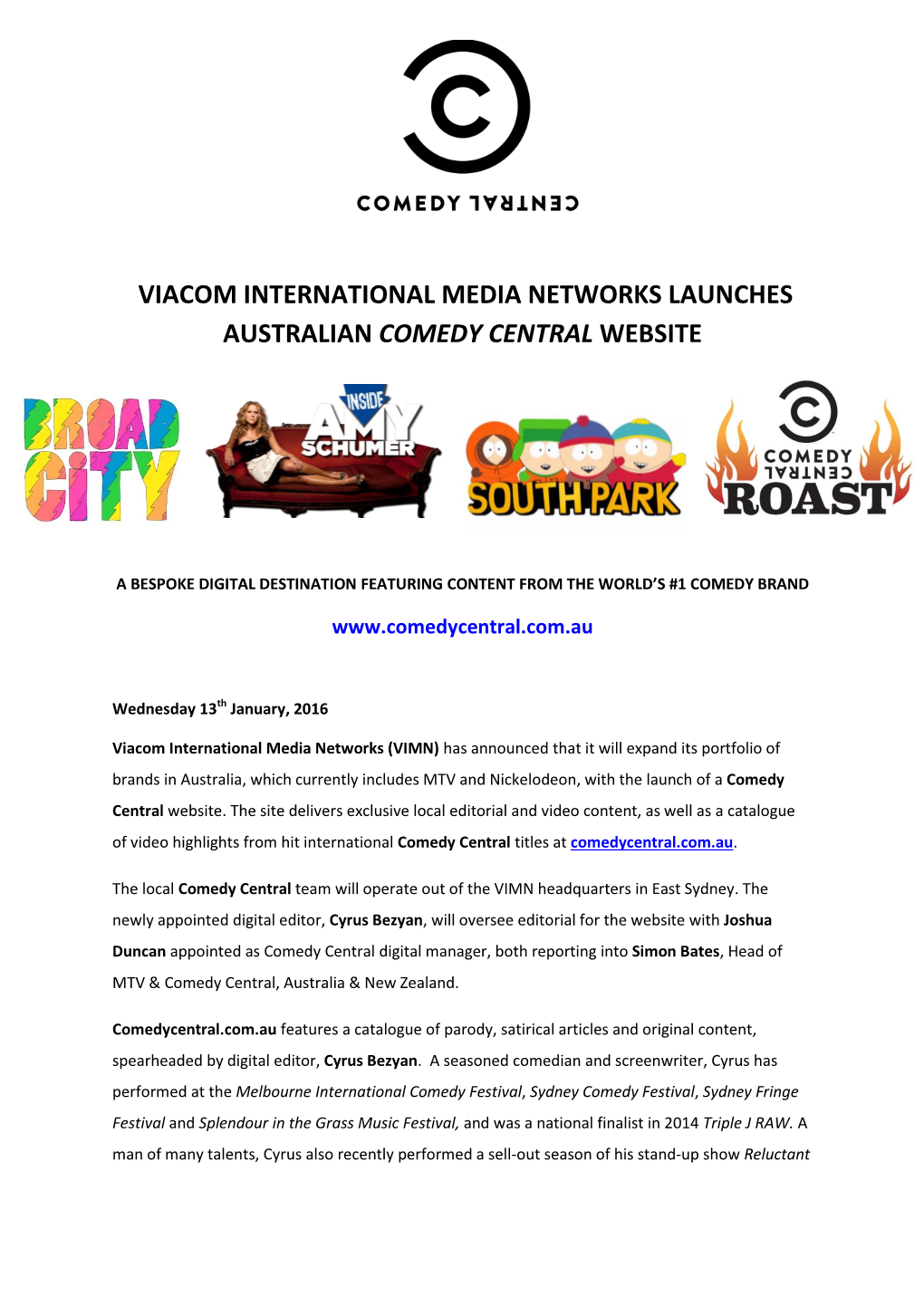 Viacom International Media Networks Launches Australian Comedy Central Website