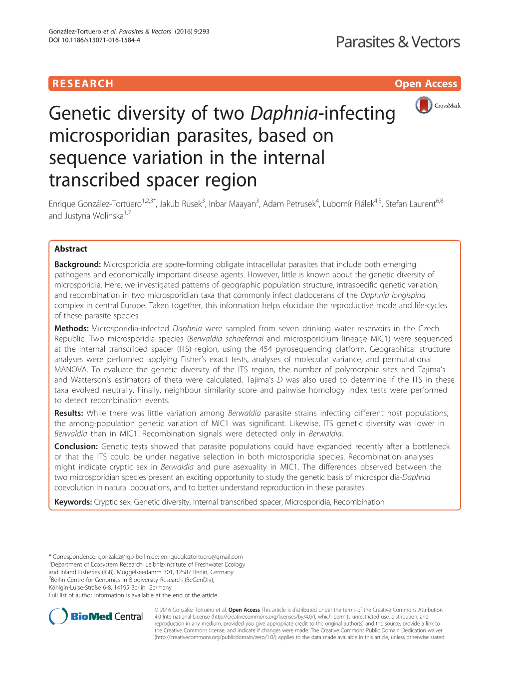 Genetic Diversity of Two Daphnia-Infecting Microsporidian