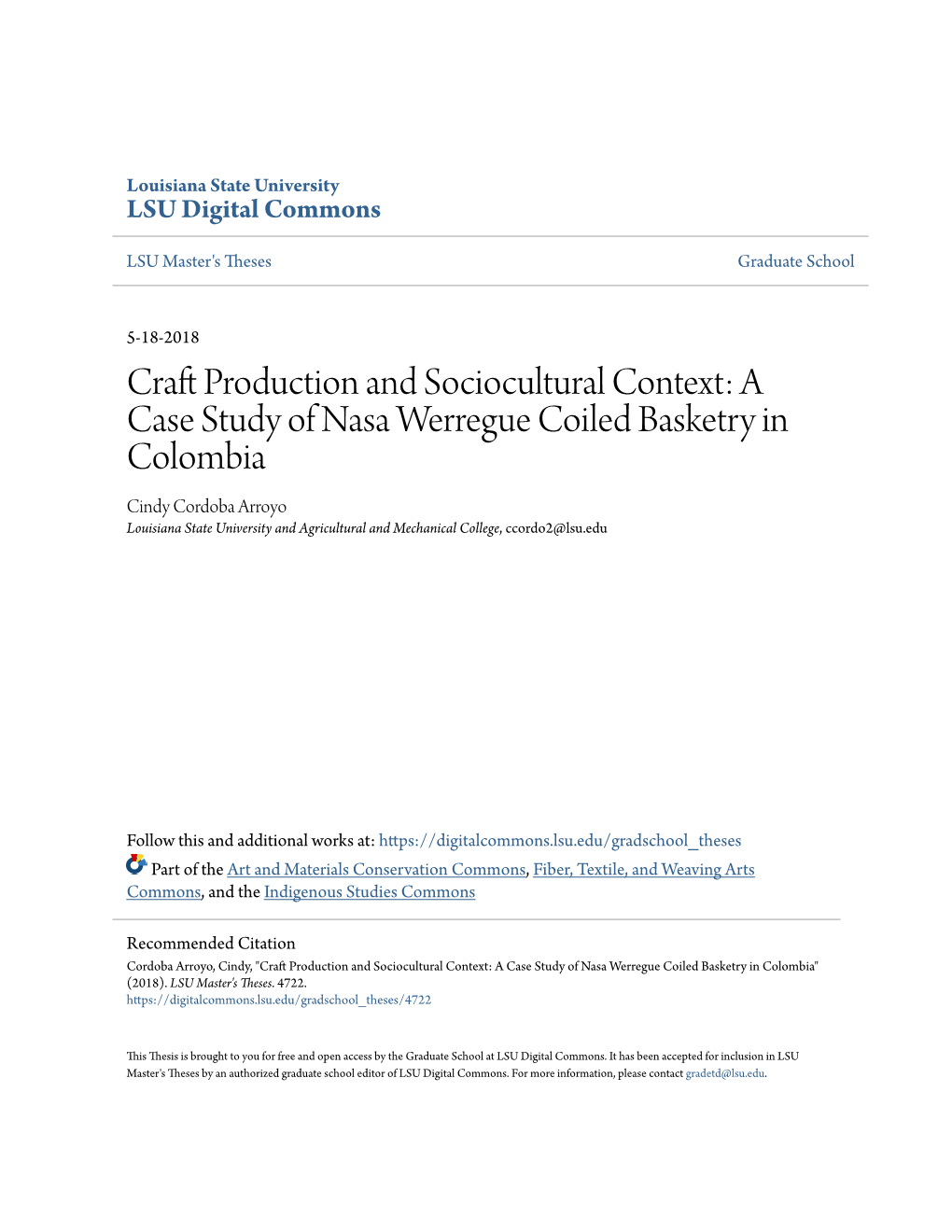 Craft Production and Sociocultural Context: a Case Study of Nasa Werregue Coiled Basketry in Colombia