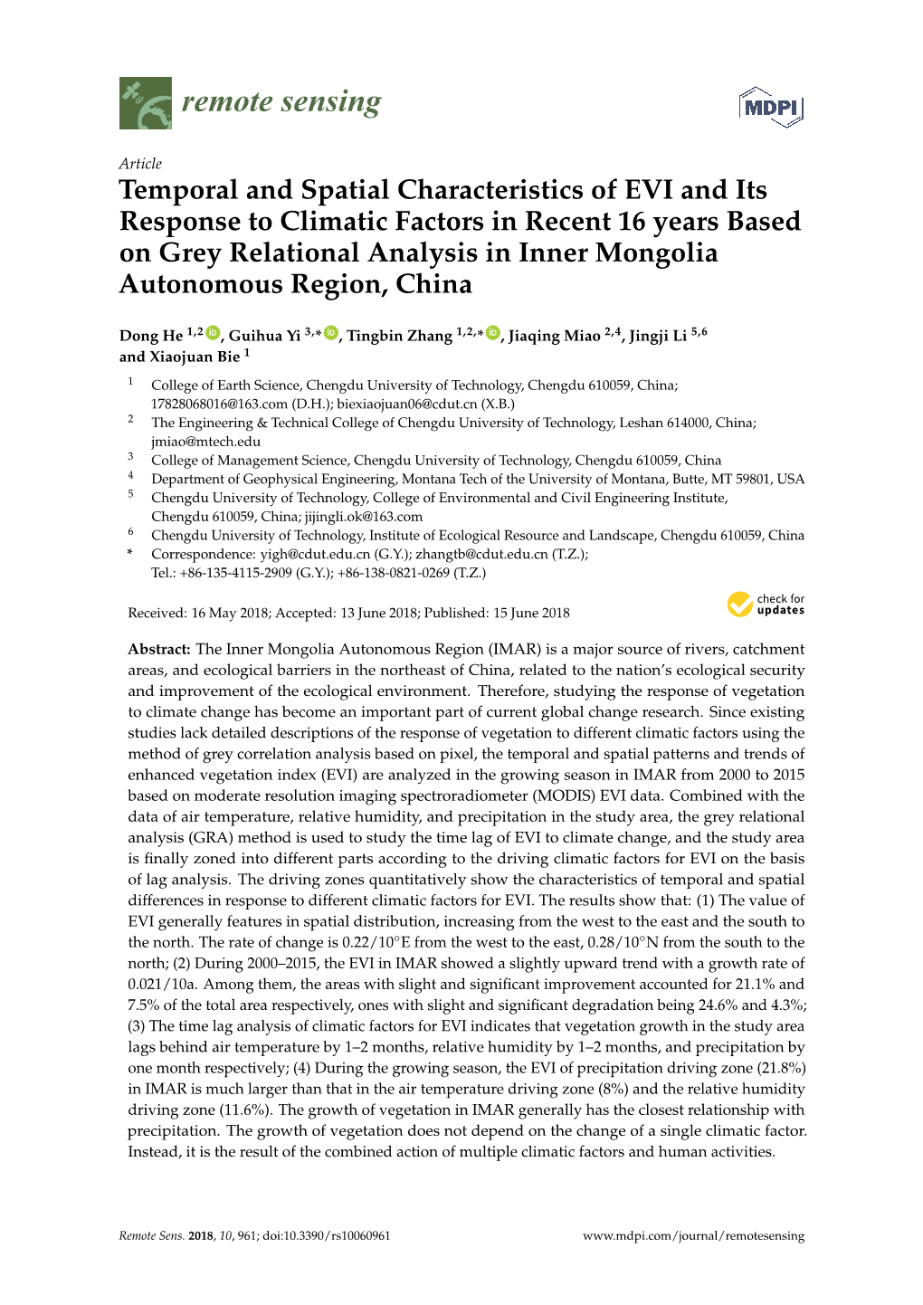 Temporal and Spatial Characteristics of EVI and Its Response to Climatic