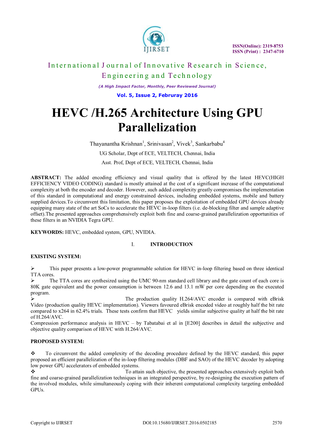HEVC /H.265 Architecture Using GPU Parallelization
