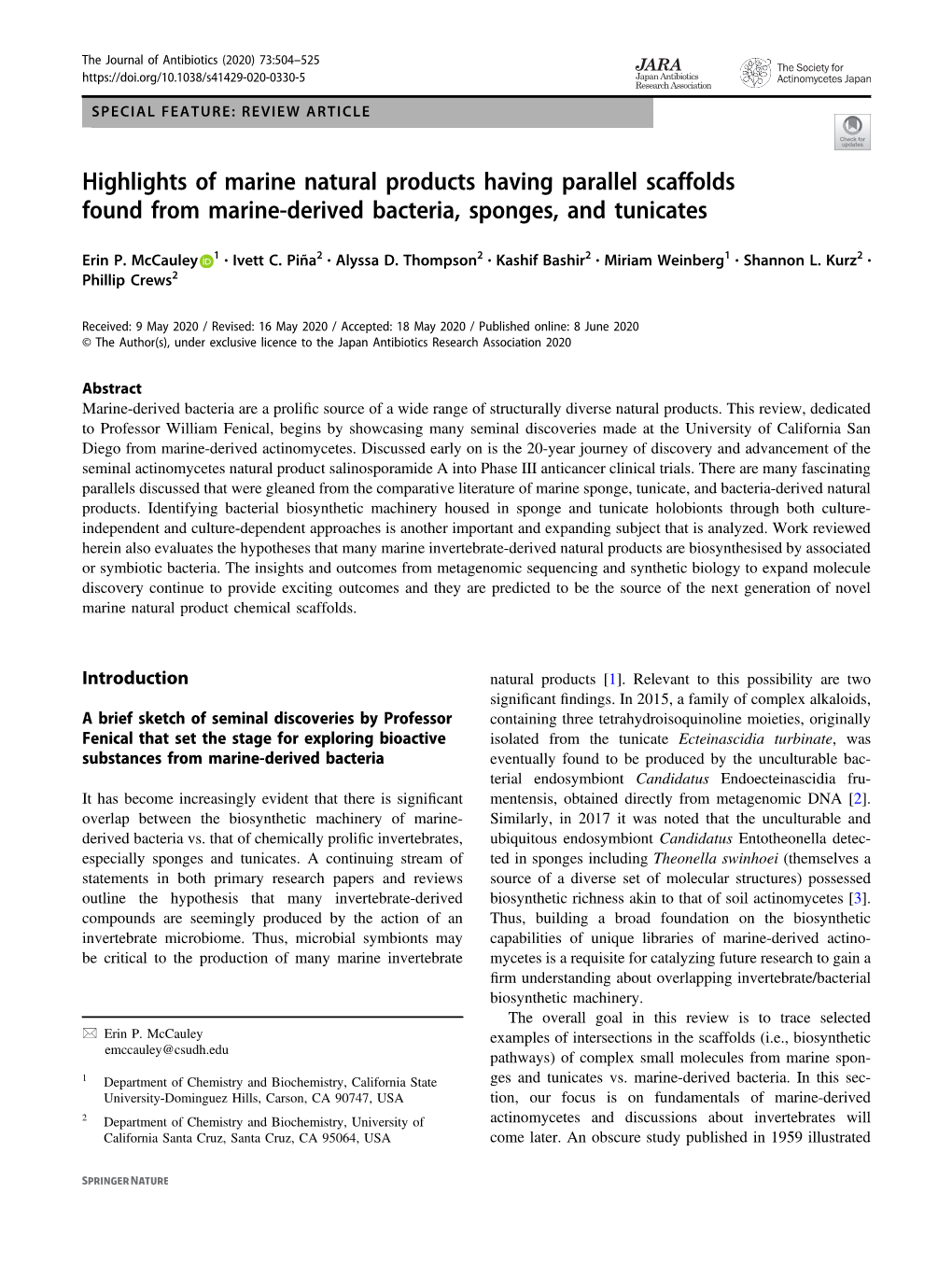 Highlights of Marine Natural Products Having Parallel Scaffolds Found from Marine-Derived Bacteria, Sponges, and Tunicates