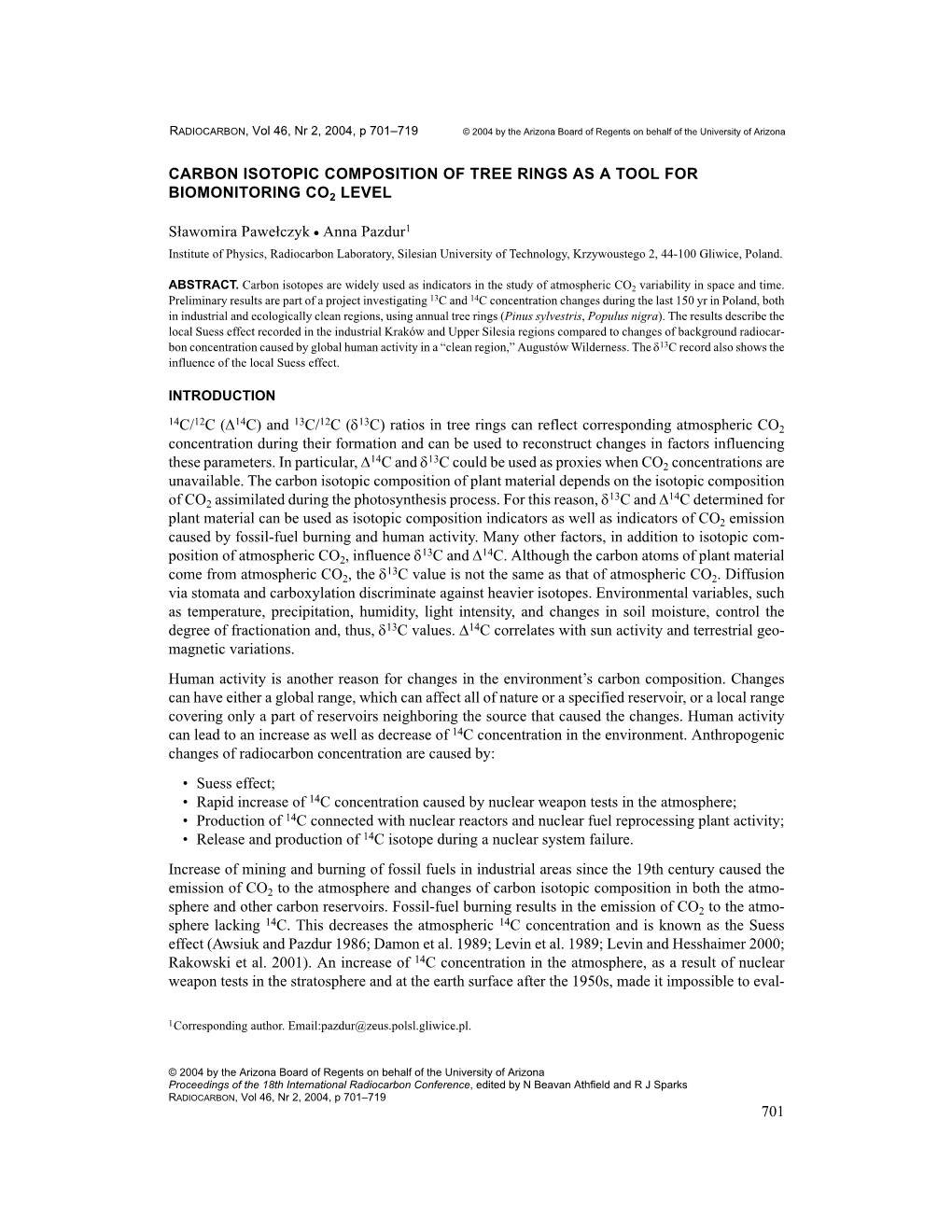 701 Carbon Isotopic Composition of Tree Rings