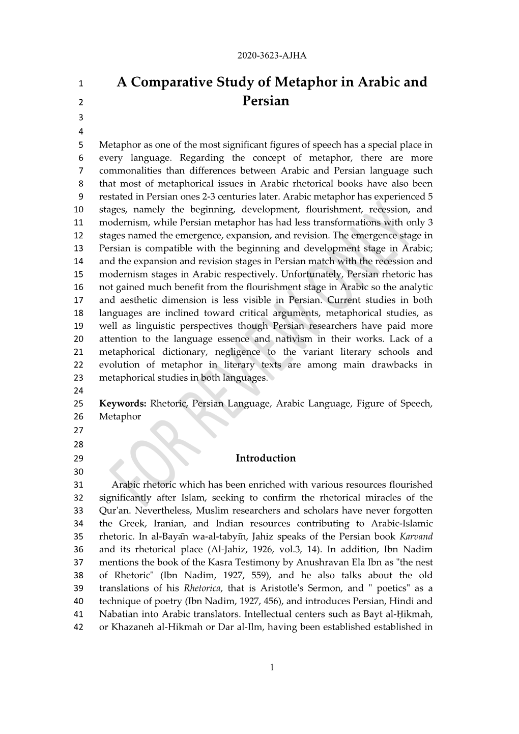 A Comparative Study of Metaphor in Arabic and Persian