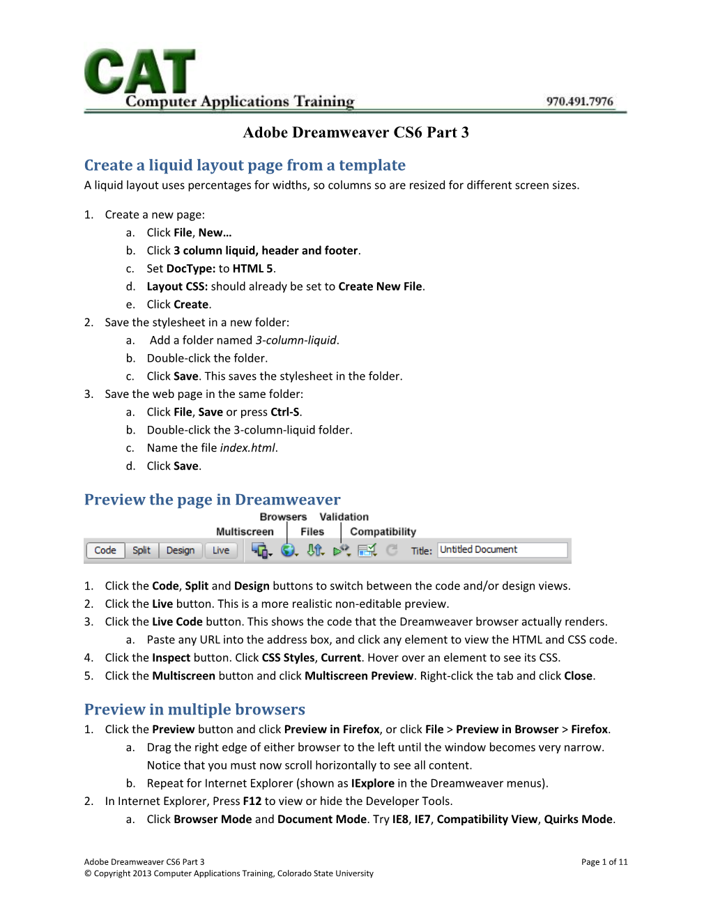 Adobe Dreamweaver CS6 Part 3 Create a Liquid Layout Page from A