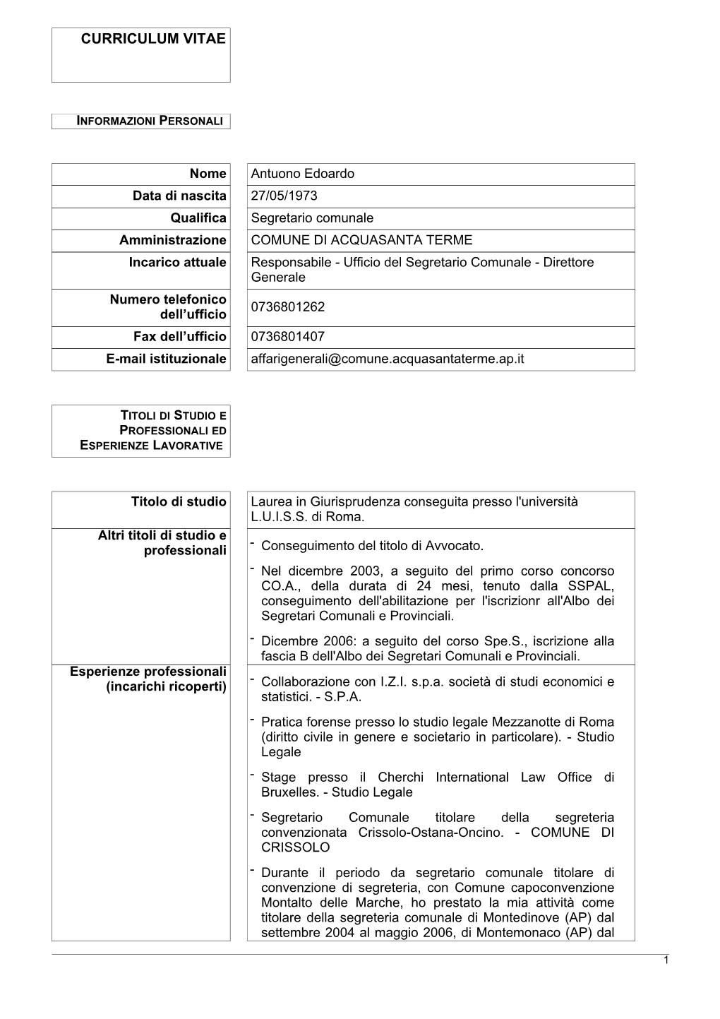 CV Segretario Comunale