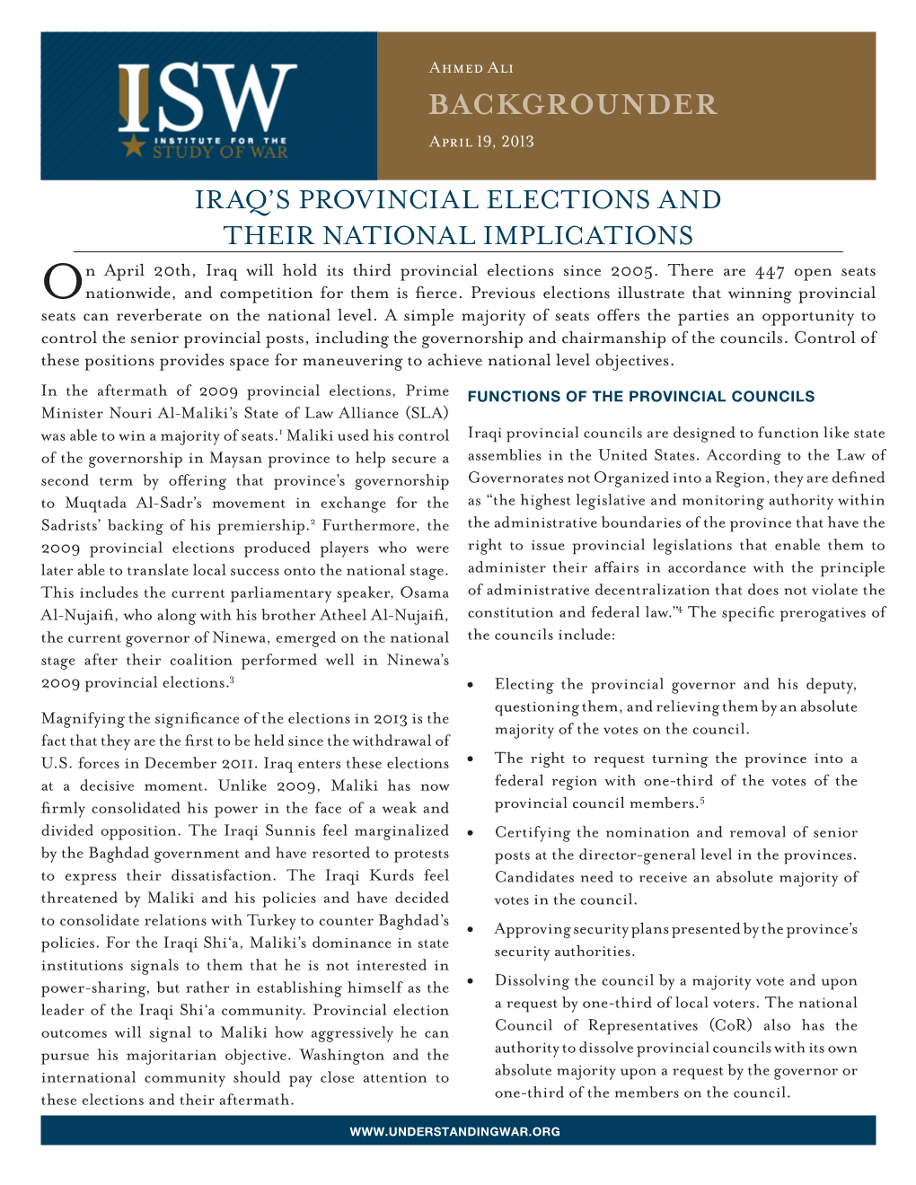Iraq's Provincial Elections and Their National Implications