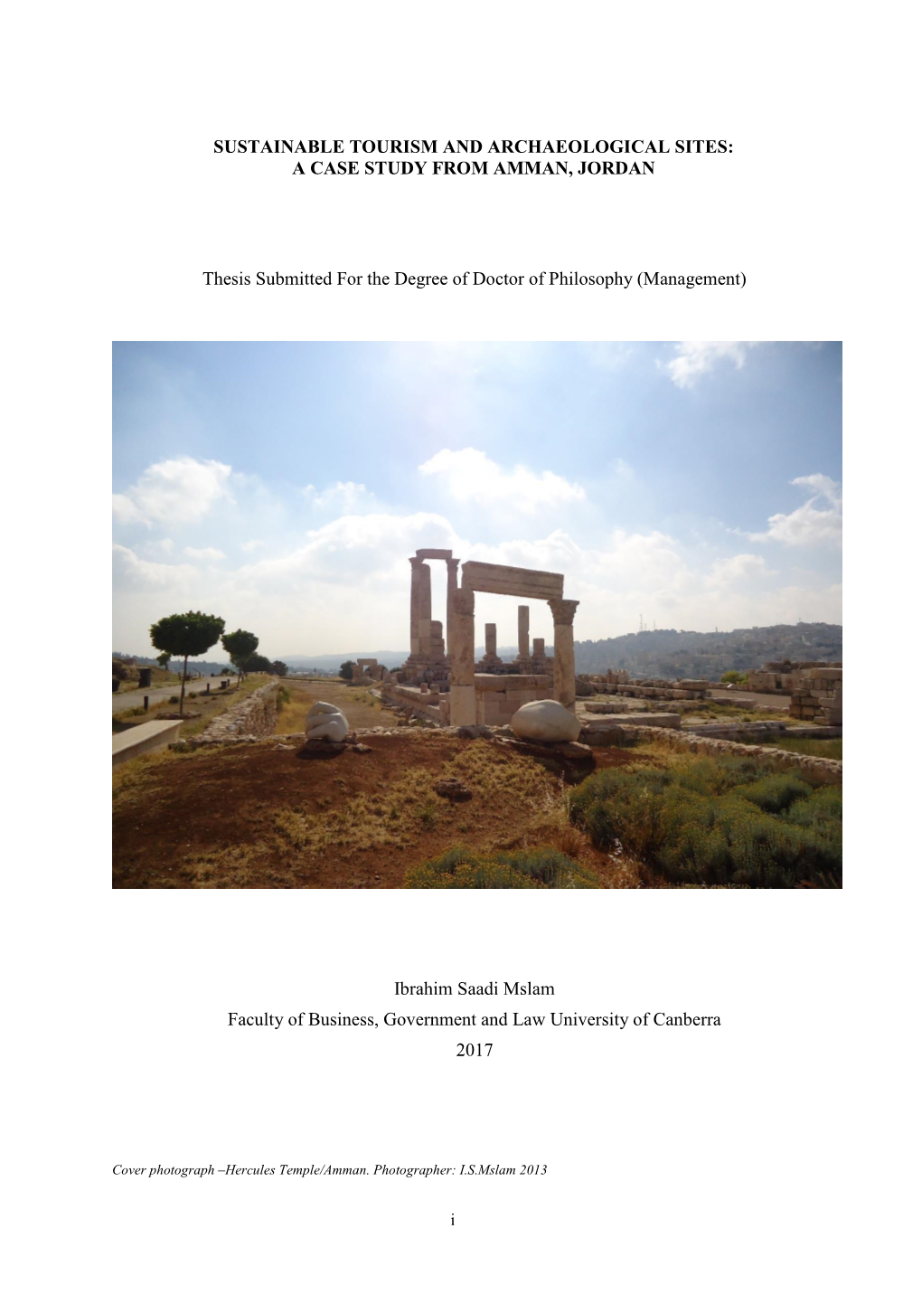 Sustainable Tourism and Archaeological Sites: a Case Study from Amman, Jordan