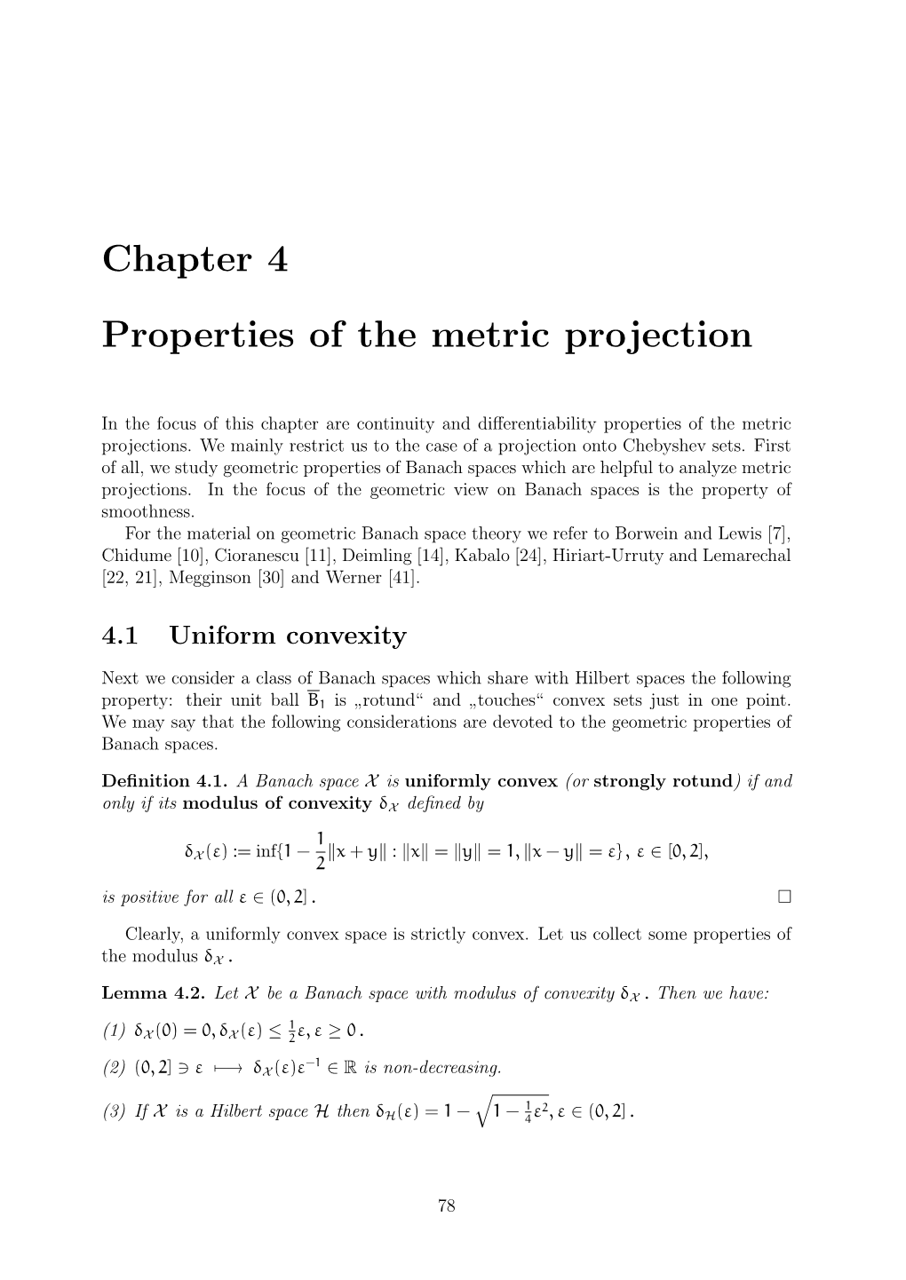 Chapter 4 Properties of the Metric Projection