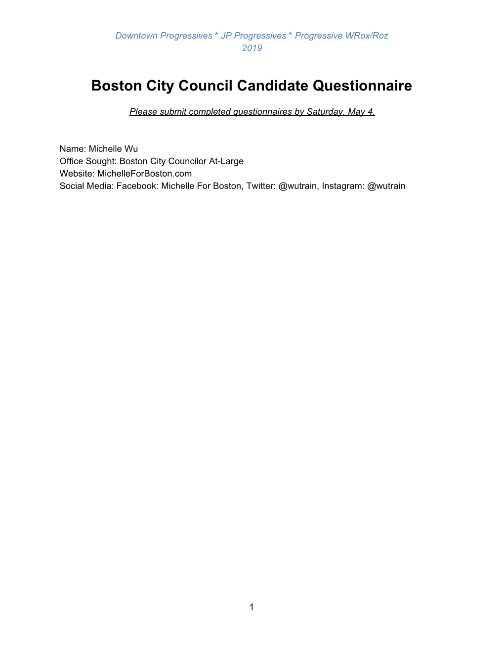 Boston City Council Candidate Questionnaire