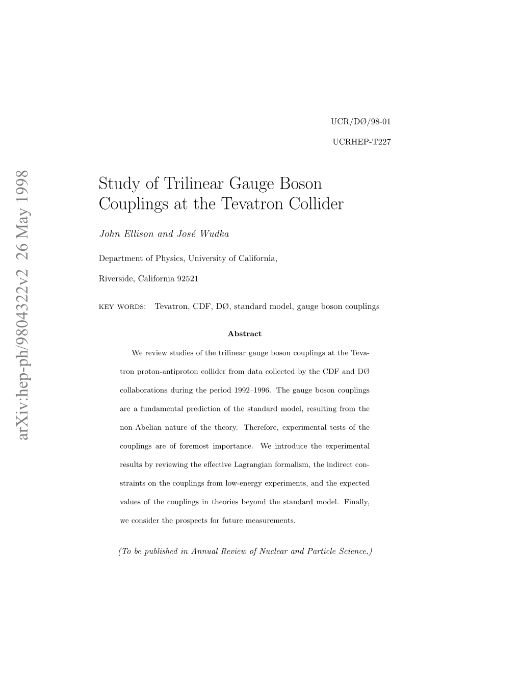 Study of Trilinear Gauge Boson Couplings at the Tevatron Collider