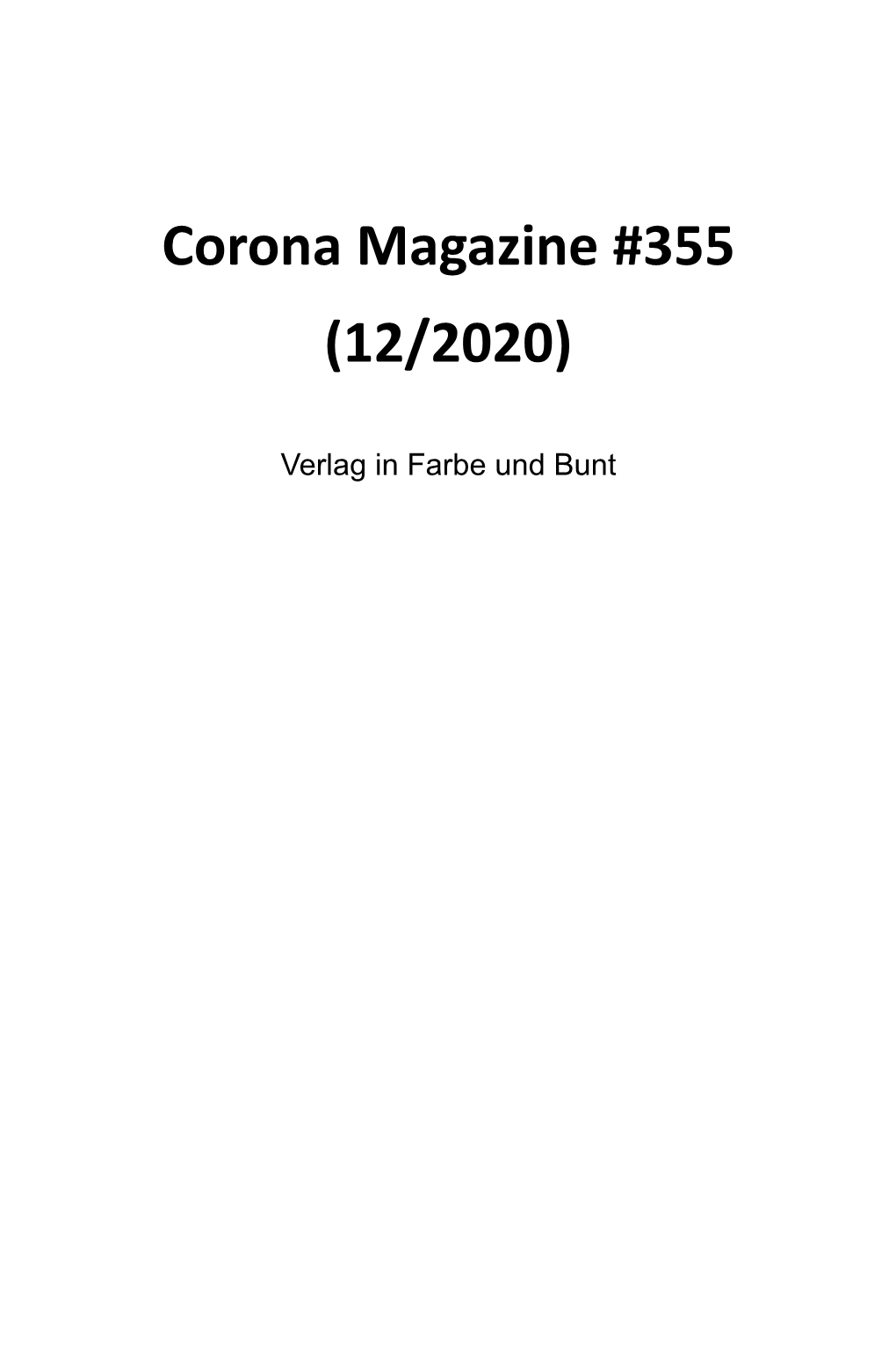 Corona Magazine #355 Dezember 2020