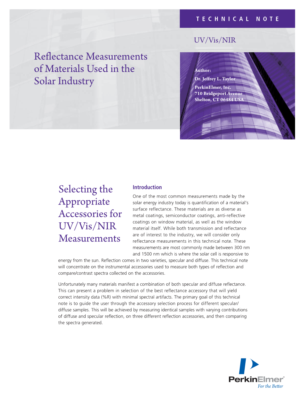 Reflectance Measurements of Materials Used in the Solar Industry